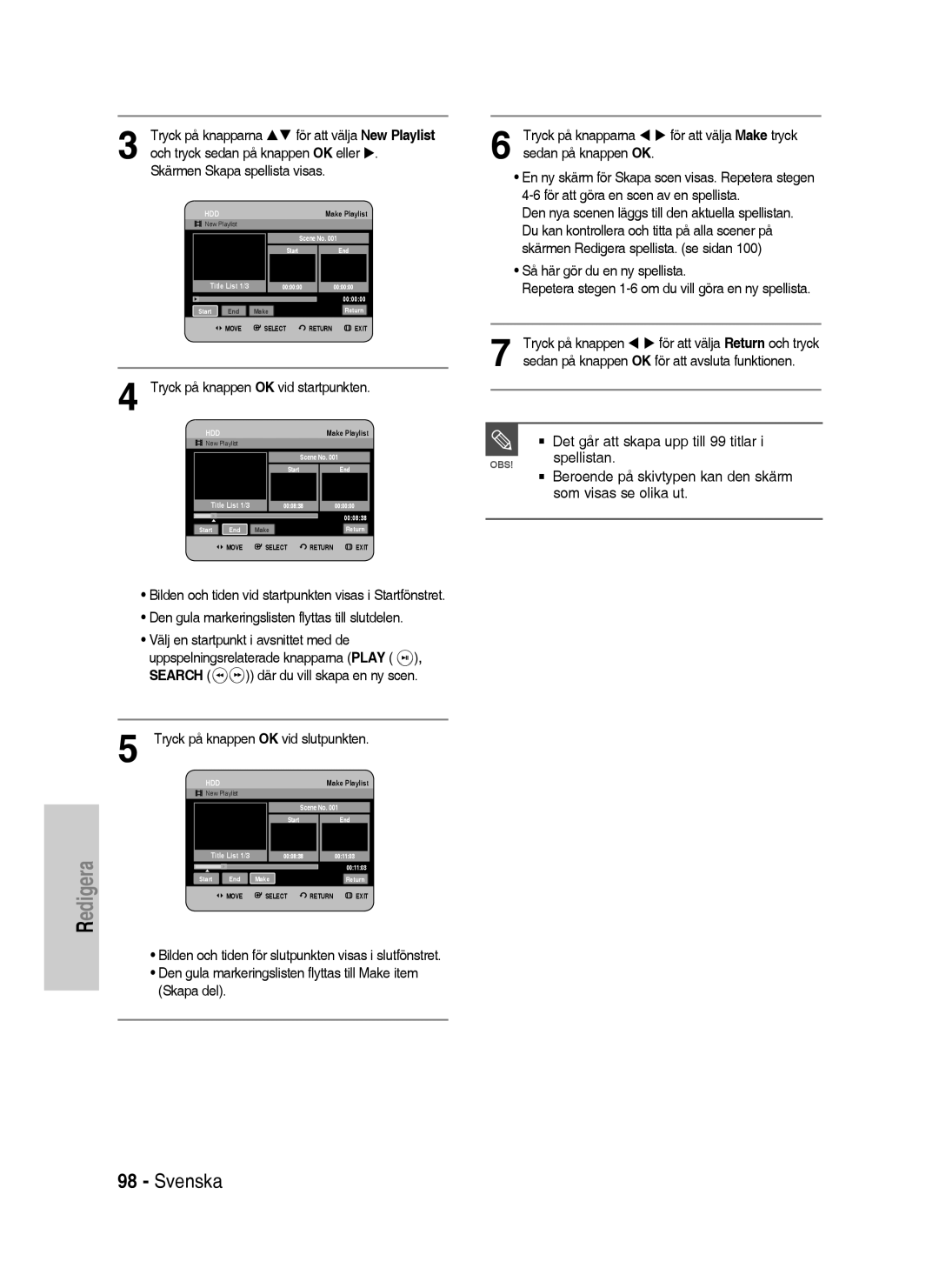 Samsung DVD-HR738/XEE manual Det går att skapa upp till 99 titlar, Spellistan, Beroende på skivtypen kan den skärm 