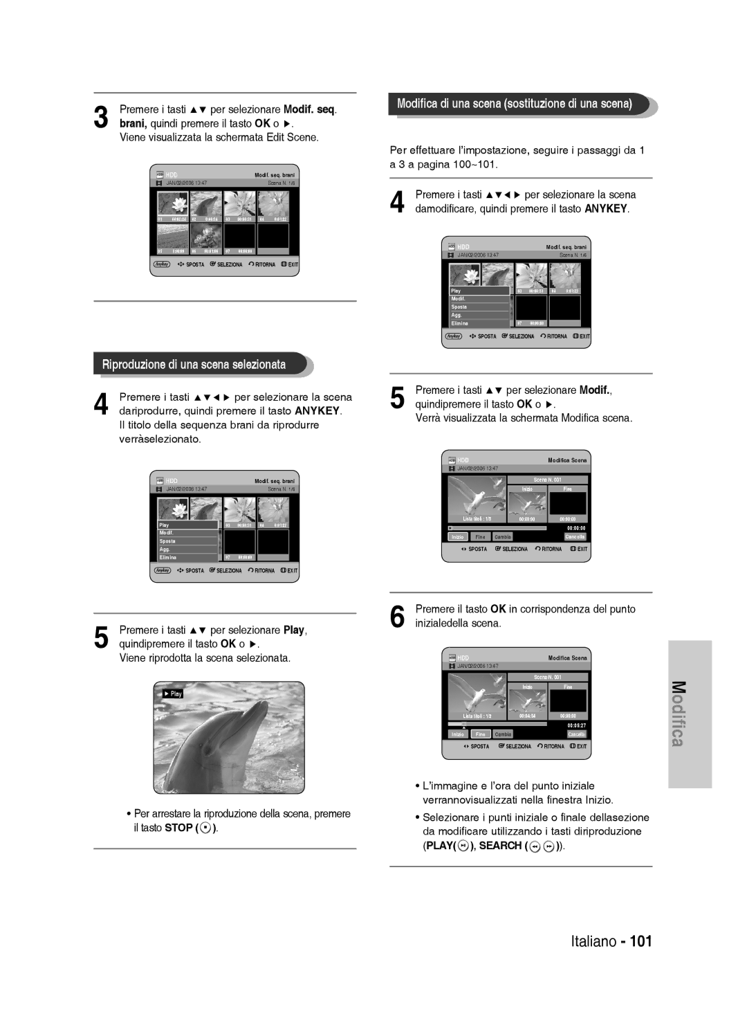 Samsung DVD-HR738/XET manual Per selezionare Modif. seq, Viene visualizzata la schermata Edit Scene, Verràselezionato 