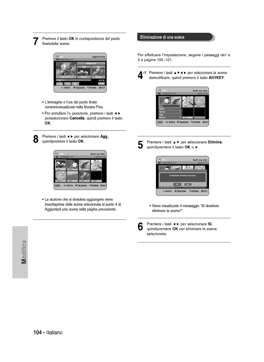 Samsung DVD-HR738/XEF, DVD-HR738/XET manual Eliminazione di una scena 