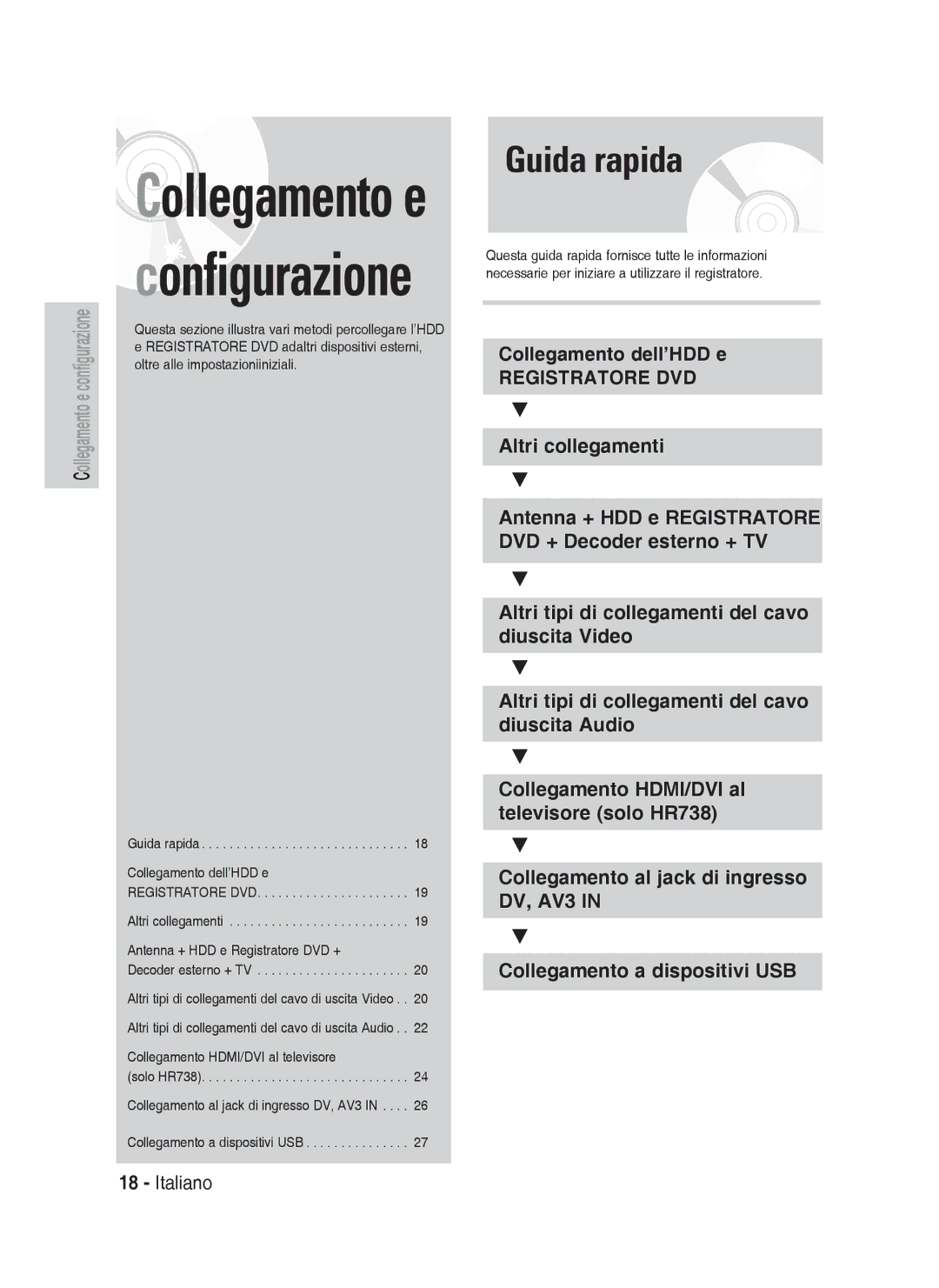 Samsung DVD-HR738/XEF Collegamento dell’HDD e, Antenna + HDD e Registratore DVD +, Collegamento HDMI/DVI al televisore 