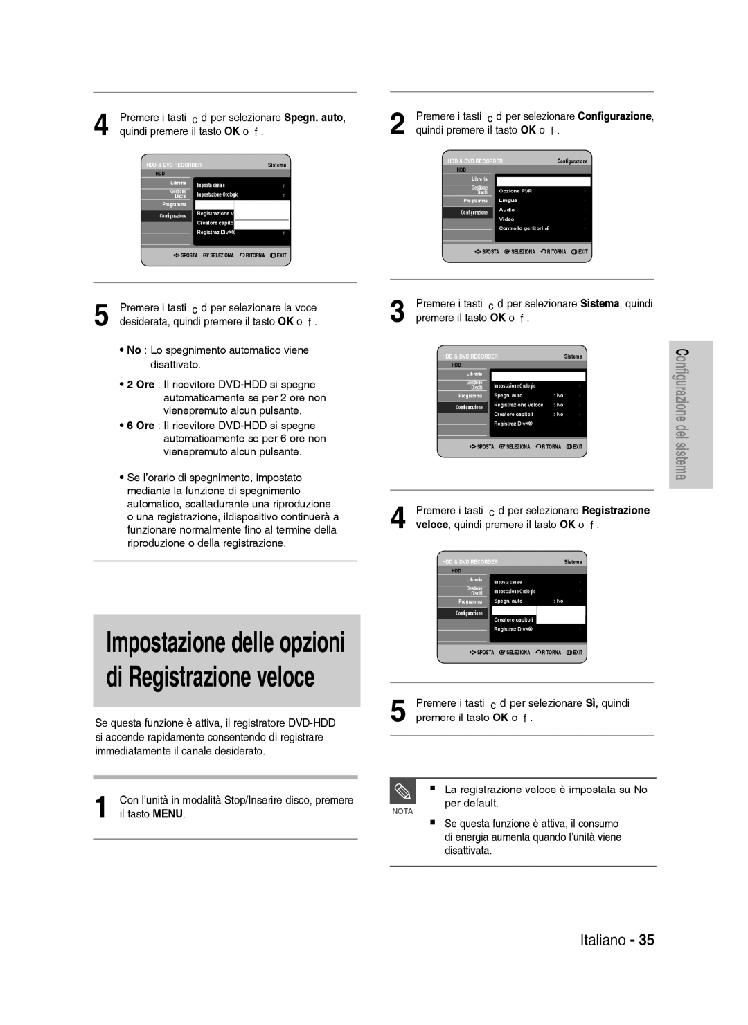 Samsung DVD-HR738/XET, DVD-HR738/XEF Premere i tasti Per selezionare la voce, Desiderata, quindi premere il tasto OK o 