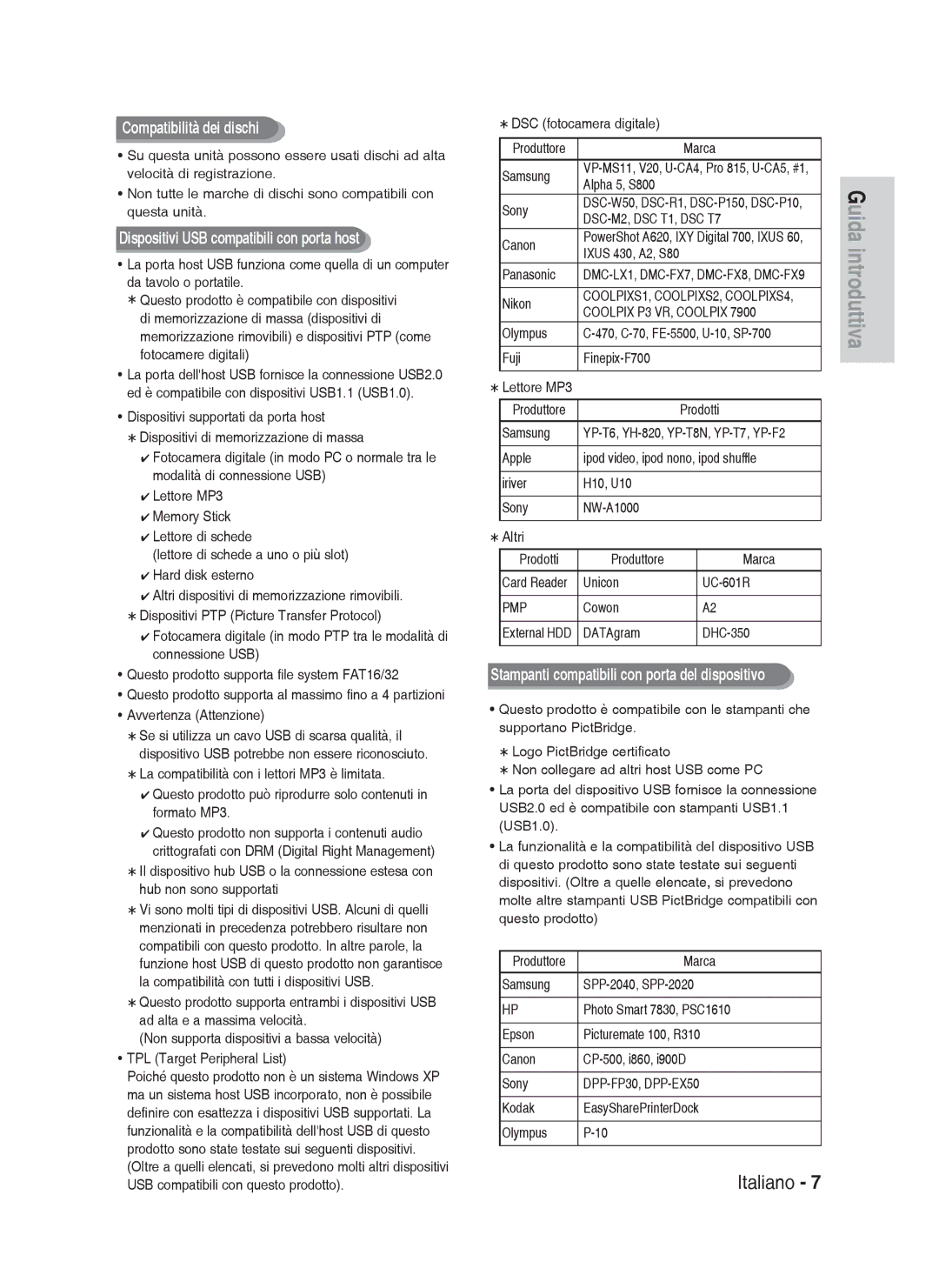 Samsung DVD-HR738/XET Avvertenza Attenzione, Samsung, Alpha 5, S800, Sony, Canon, Panasonic, Nikon, Olympus, Marca, Cowon 