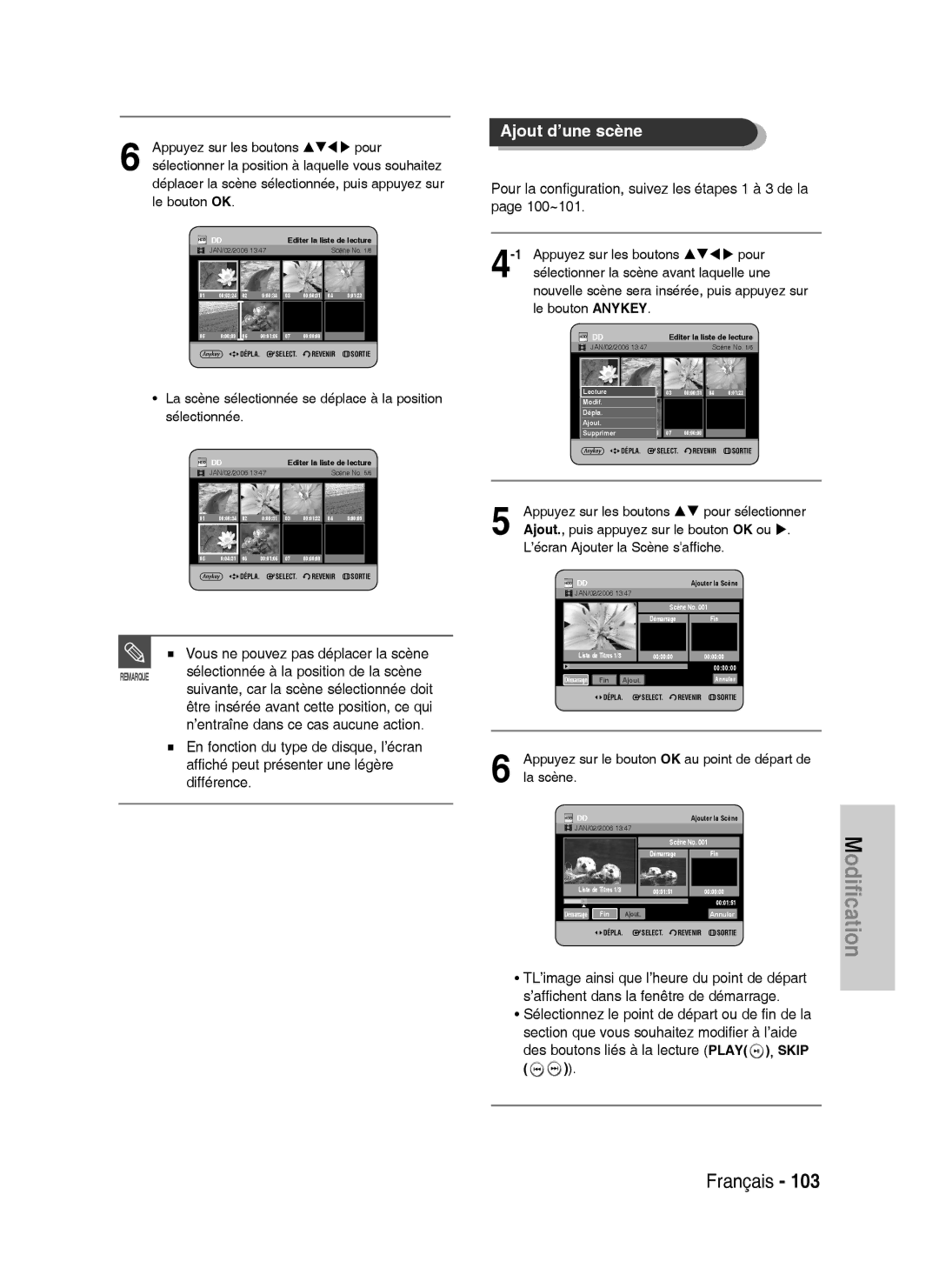 Samsung DVD-HR738/XEF manual Vous ne pouvez pas déplacer la scène, Des boutons liés à la lecture Play , Skip, La scène 