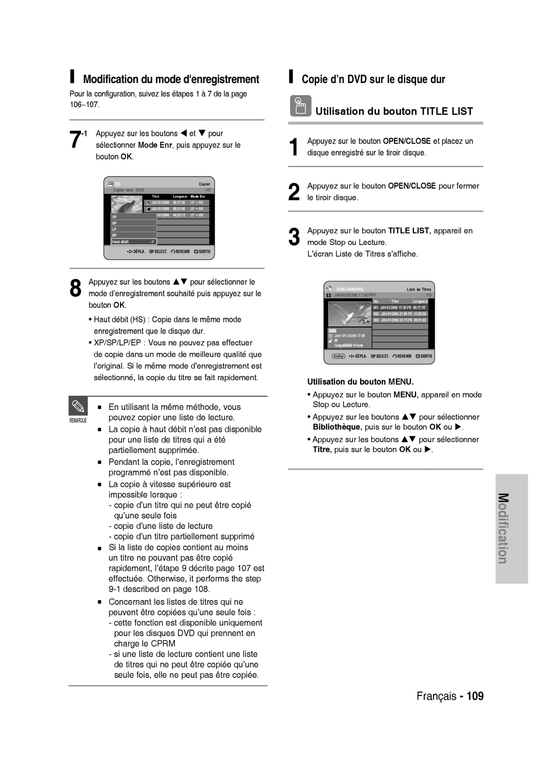 Samsung DVD-HR738/XEF manual Copie d’n DVD sur le disque dur, Pouvez copier une liste de lecture 