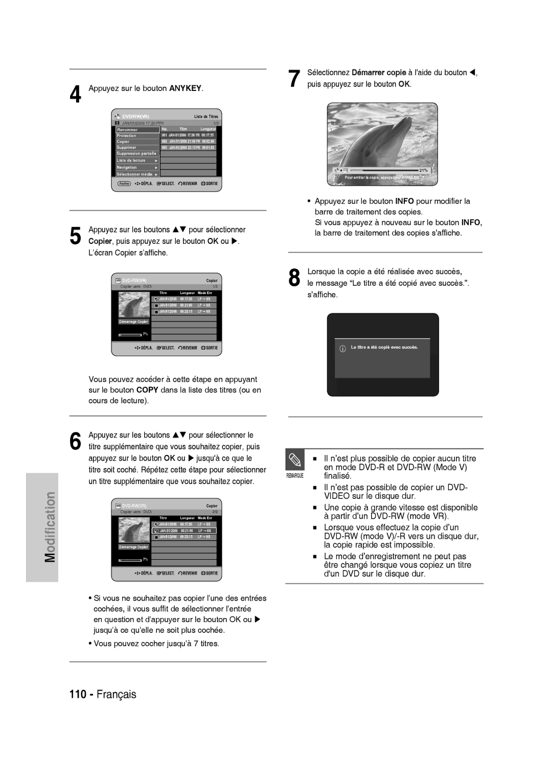 Samsung DVD-HR738/XEF manual Il n’est pas possible de copier un DVD, Video sur le disque dur, ‘un DVD sur le disque dur 