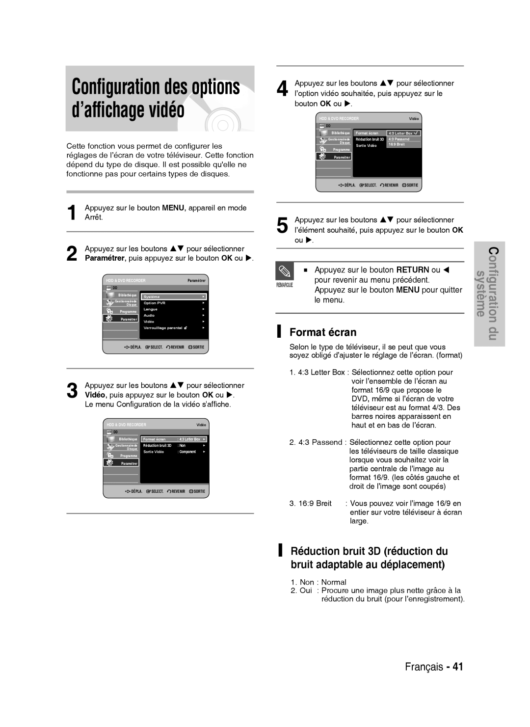 Samsung DVD-HR738/XEF manual Format écran, Large 