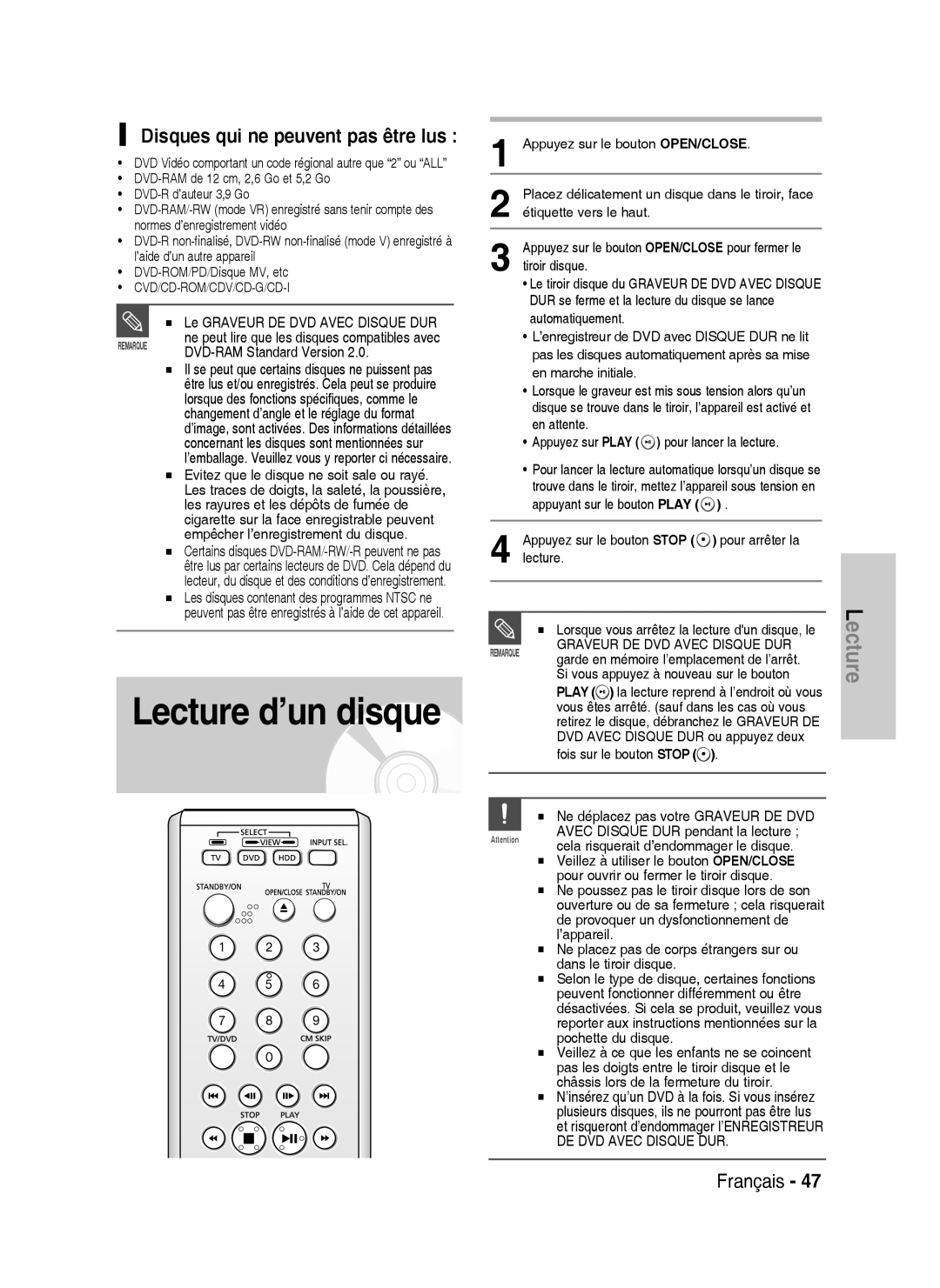 Samsung DVD-HR738/XEF manual Disques qui ne peuvent pas être lus, DVD-RAM Standard Version 