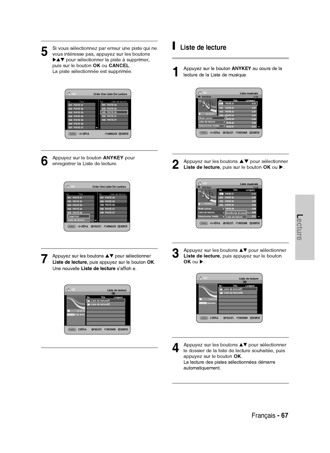 Samsung DVD-HR738/XEF manual Appuyez sur le bouton Anykey pour, Enregistrer la Liste de lecture 