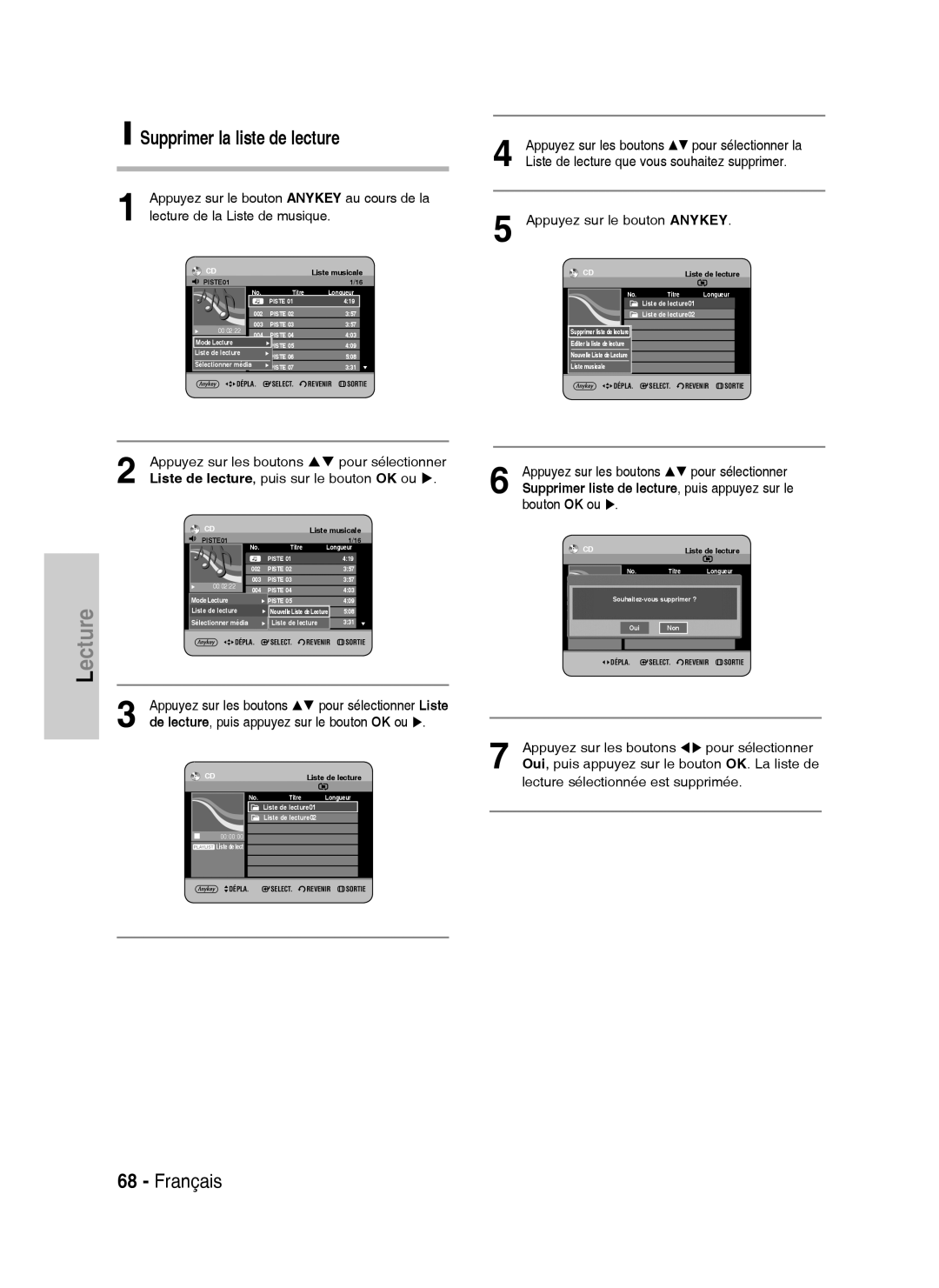 Samsung DVD-HR738/XEF manual Supprimer la liste de lecture, Souhaitez-vous supprimer ?, Oui Non 