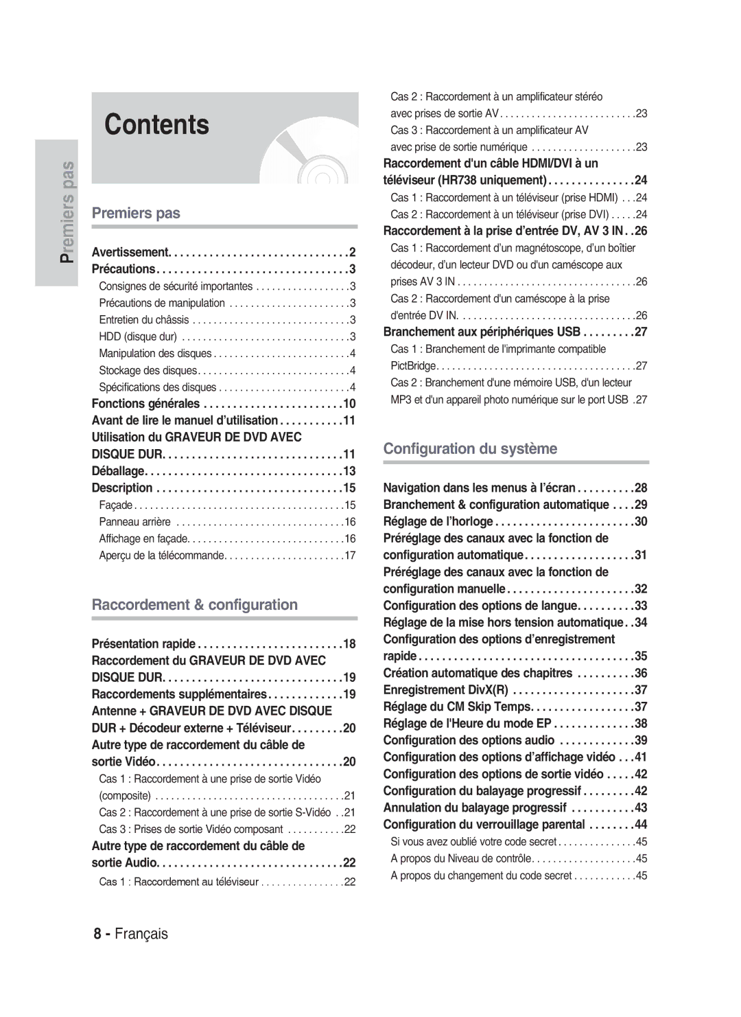 Samsung DVD-HR738/XEF manual Contents 