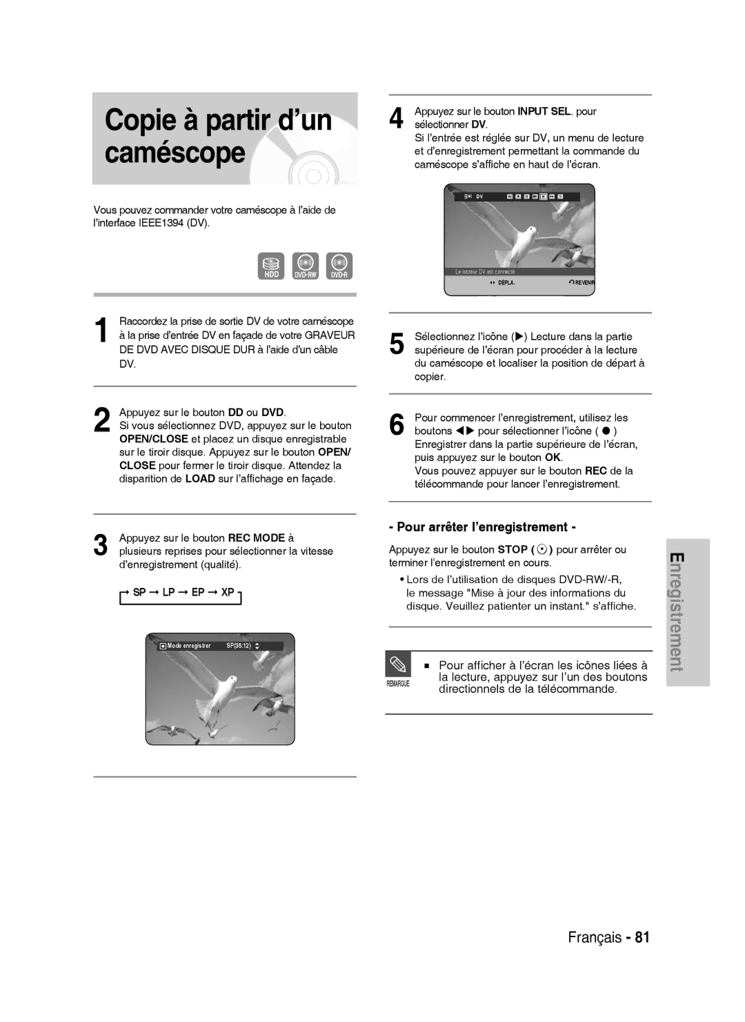 Samsung DVD-HR738/XEF manual Pour afficher à l’écran les icônes liées à, La lecture, appuyez sur l’un des boutons 