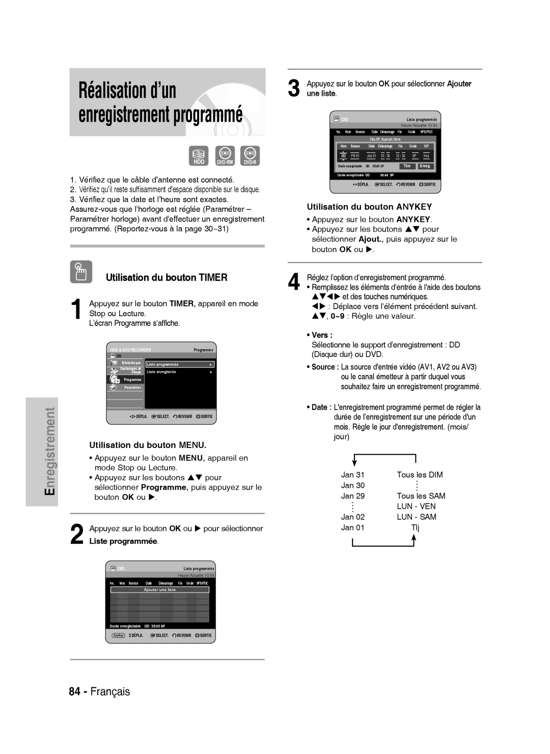 Samsung DVD-HR738/XEF manual Utilisation du bouton Timer, Vers 