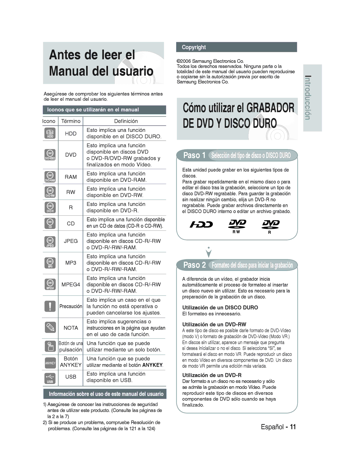 Samsung DVD-HR733/XEC, DVD-HR738/XEG, DVD-HR733/XEG, DVD-HR733/EUR Utilización de un Disco Duro, Utilización de un DVD-RW 