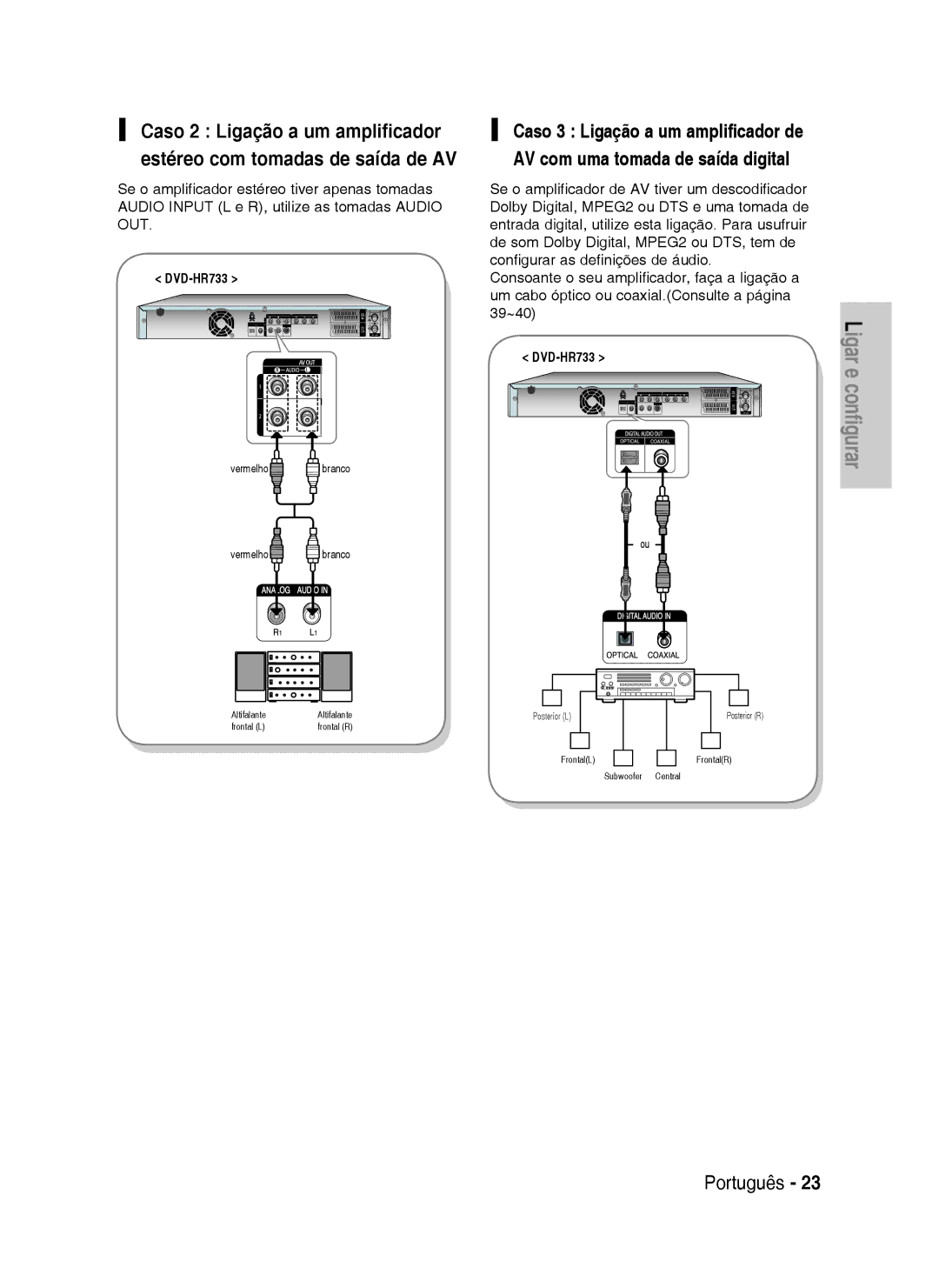 Samsung DVD-HR738/XEH, DVD-HR738/XEG, DVD-HR733/XEG, DVD-HR733/EUR, DVD-HR738/XEB, DVD-HR738/XEF manual Ligar e configurar 