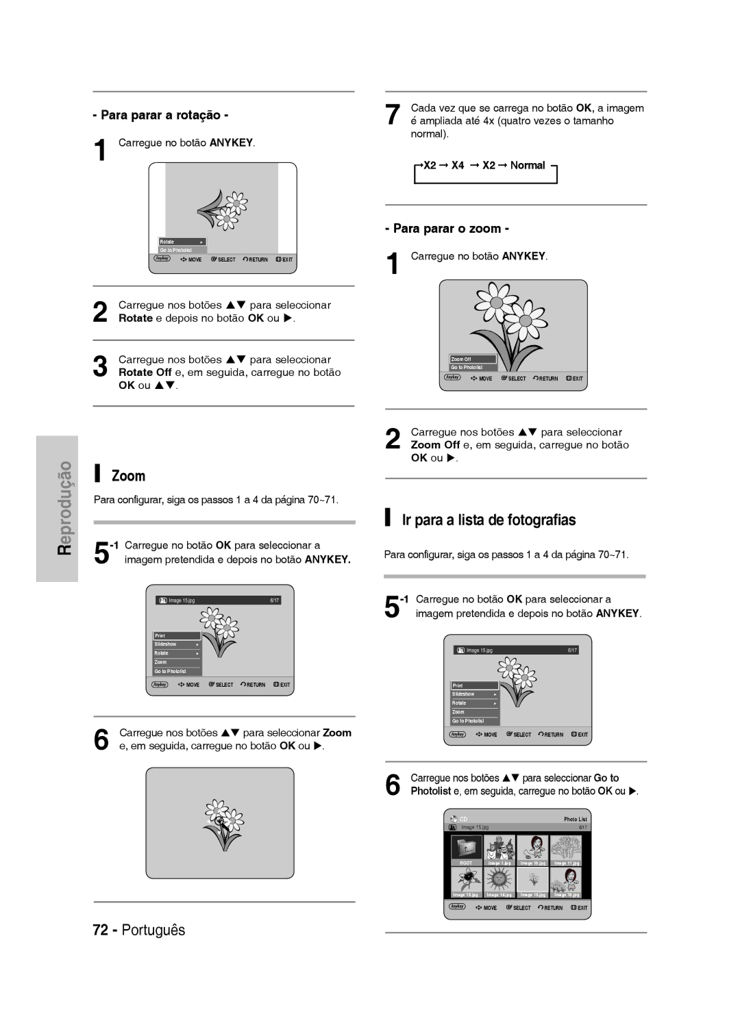 Samsung DVD-HR738/XET, DVD-HR738/XEG, DVD-HR733/XEG Ir para a lista de fotografias, Para parar a rotação, Para parar o zoom 