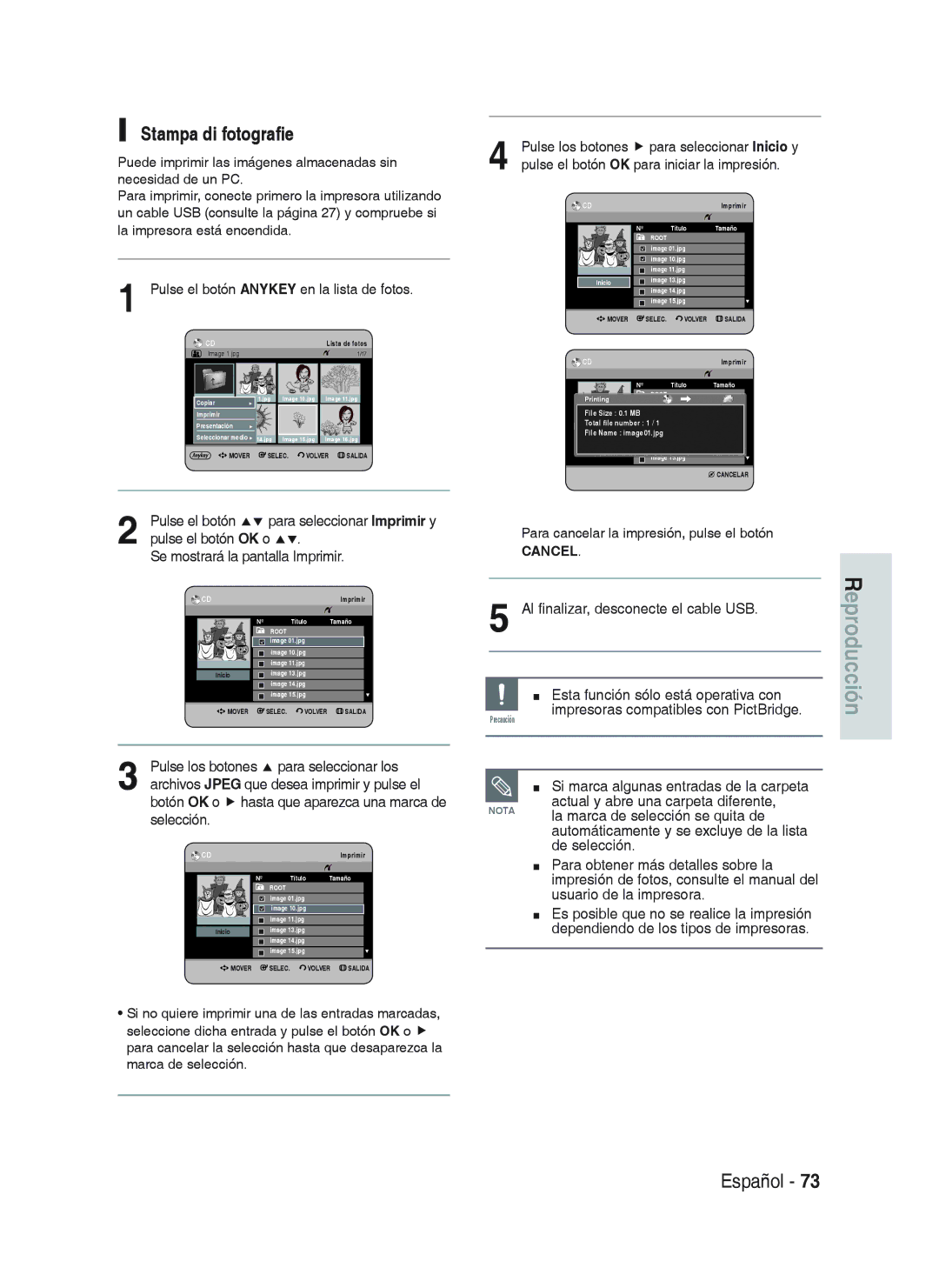 Samsung DVD-HR738/XEB, DVD-HR738/XEG, DVD-HR733/XEG, DVD-HR733/EUR, DVD-HR738/XEF, DVD-HR738/XET manual Stampa di fotografie 