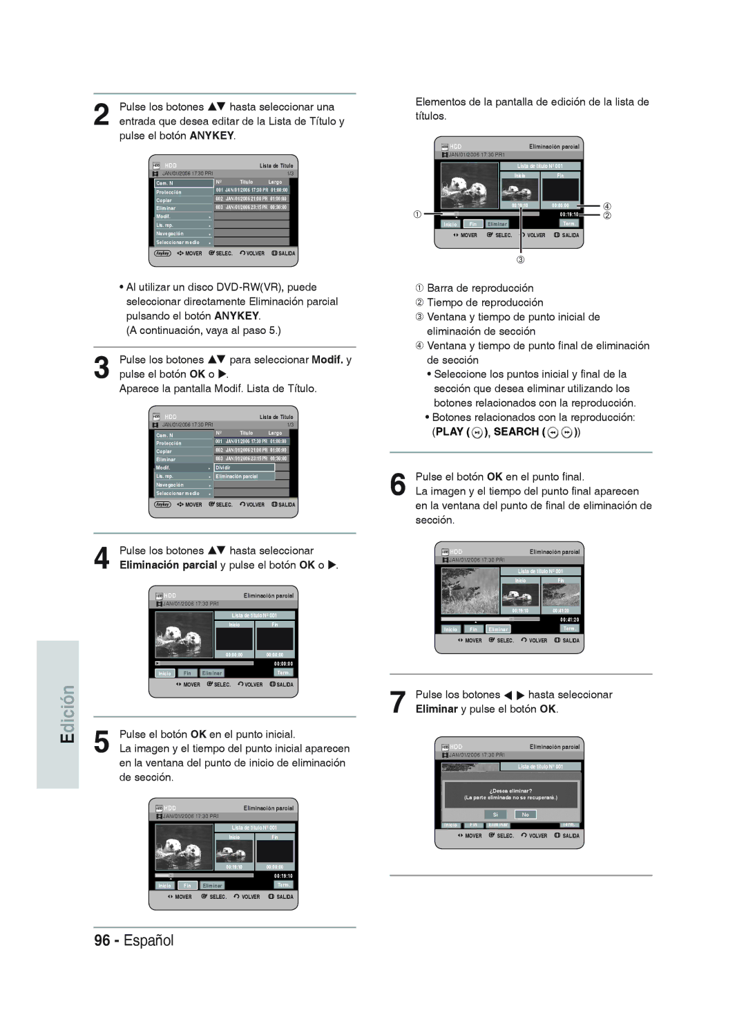 Samsung DVD-HR738/XEH Pulse el botón OK en el punto inicial, La imagen y el tiempo del punto inicial aparecen, De sección 