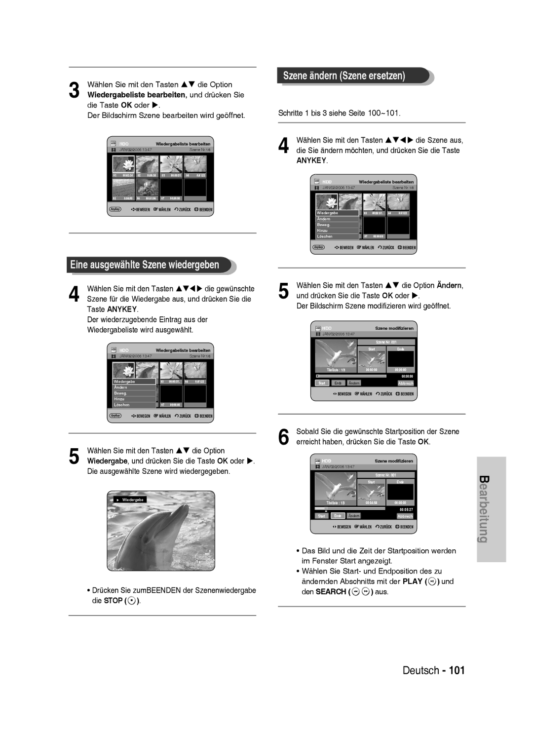 Samsung DVD-HR733/XEG manual Schritte 1 bis 3 siehe Seite 100~101, Taste Anykey Der wiederzugebende Eintrag aus der 