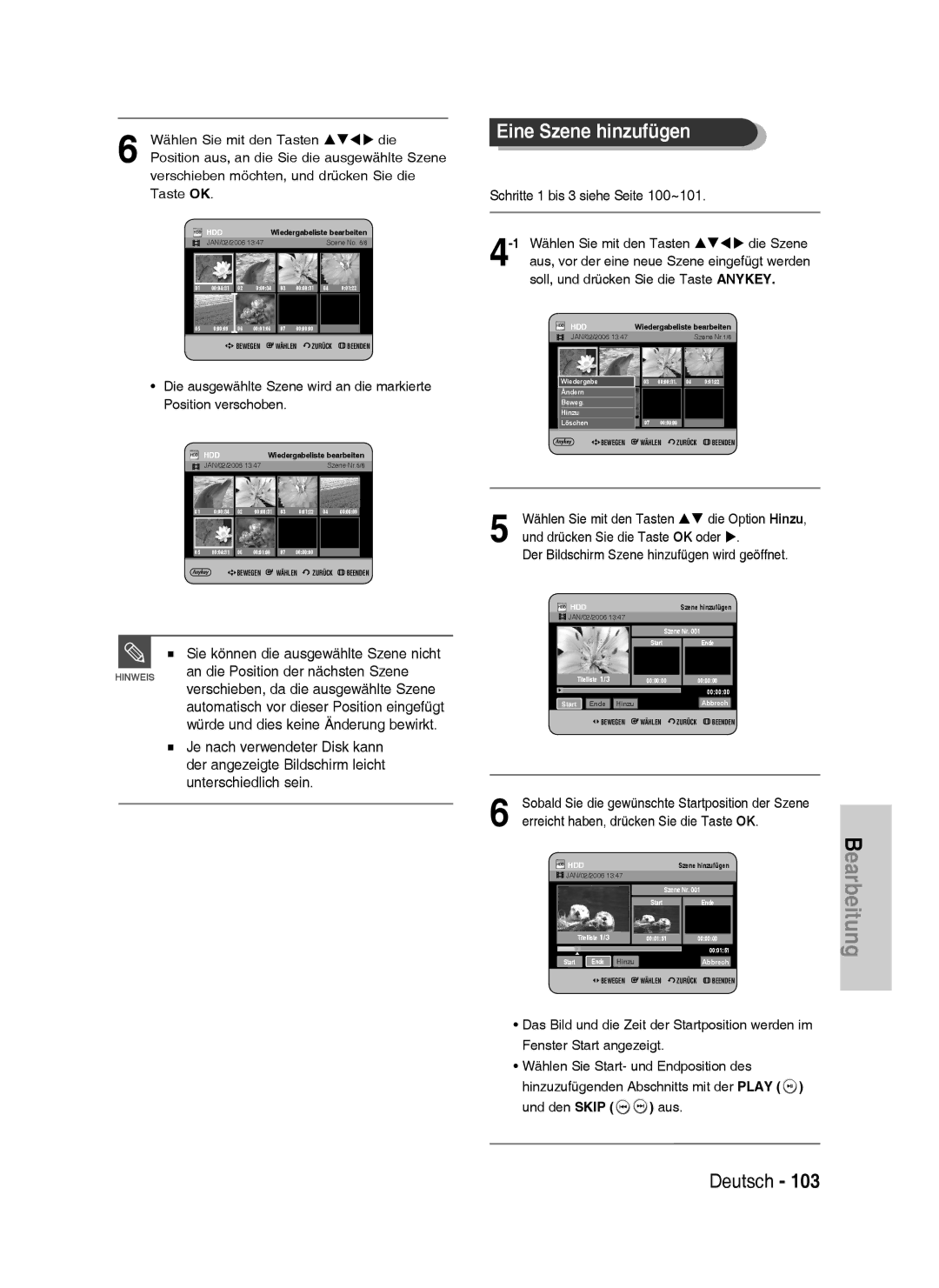 Samsung DVD-HR738/XEB manual Sie können die ausgewählte Szene nicht, Sobald Sie die gewünschte Startposition der Szene 