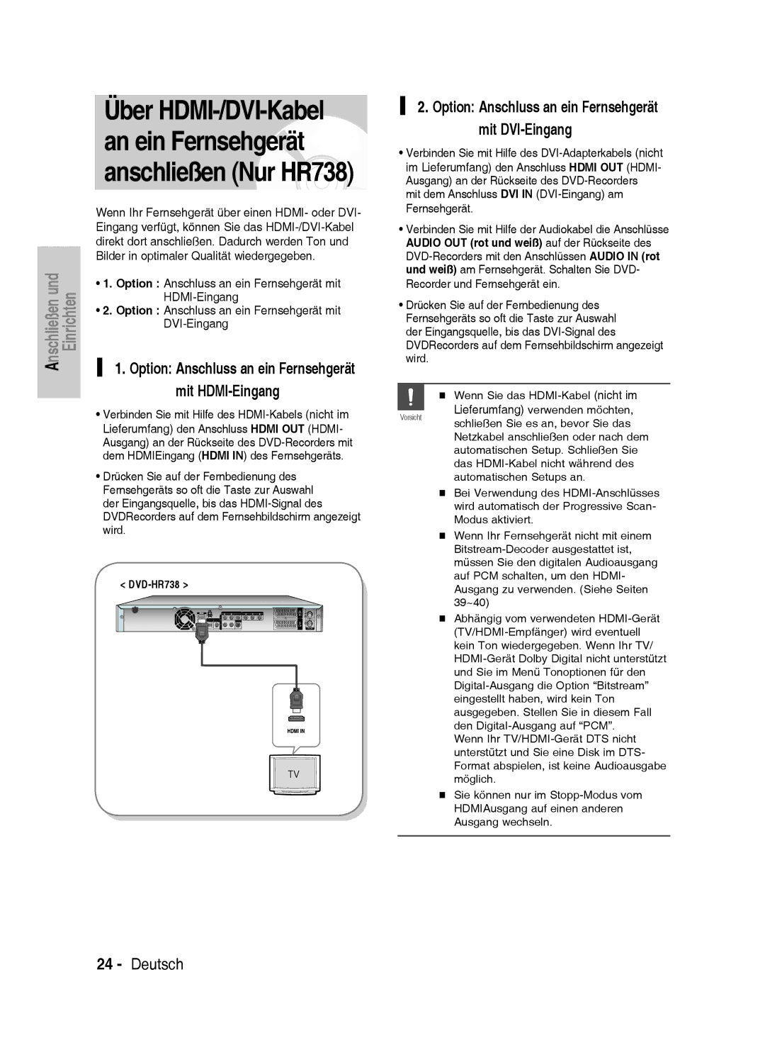 Samsung DVD-HR738/XEG, DVD-HR733/XEG, DVD-HR733/EUR, DVD-HR738/XEB manual Mit HDMI-Eingang 