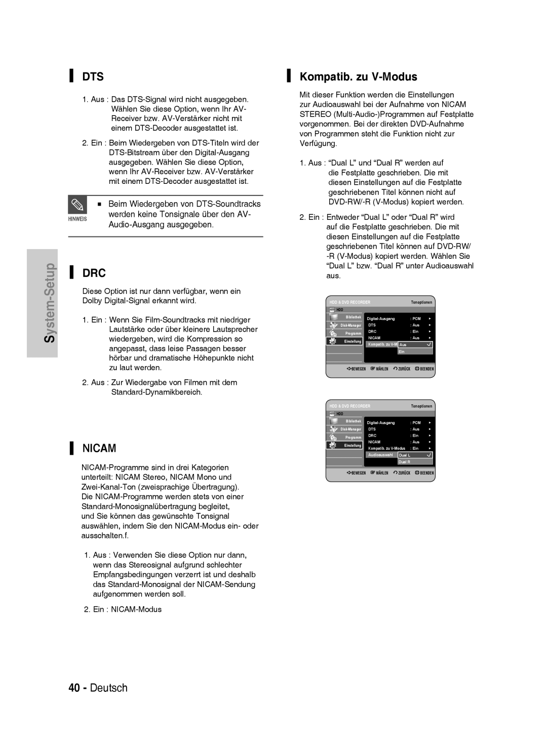 Samsung DVD-HR738/XEG, DVD-HR733/XEG, DVD-HR733/EUR, DVD-HR738/XEB manual Kompatib. zu V-Modus 