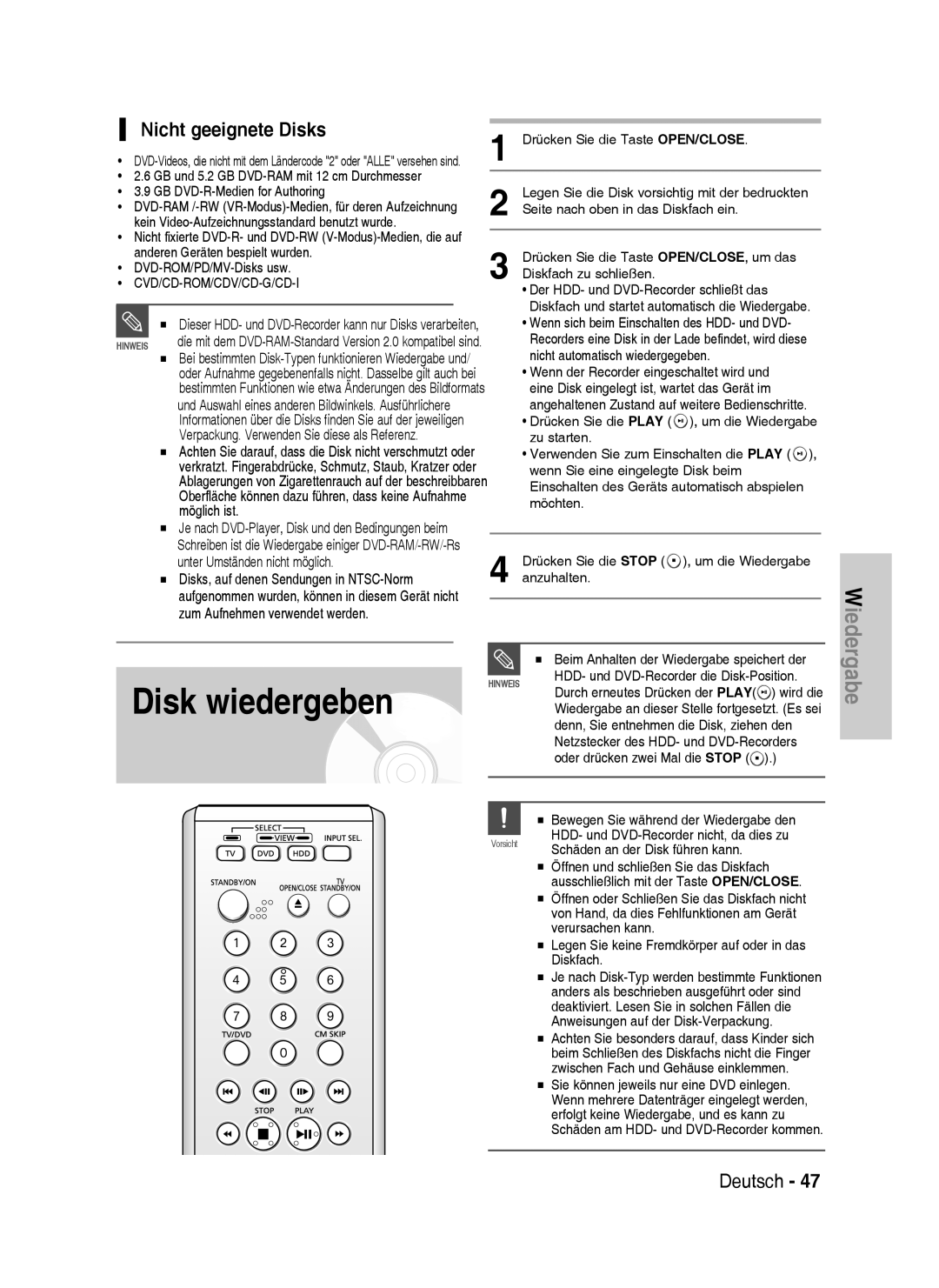 Samsung DVD-HR738/XEB Nicht geeignete Disks, Möglich ist, Unter Umständen nicht möglich, Zum Aufnehmen verwendet werden 