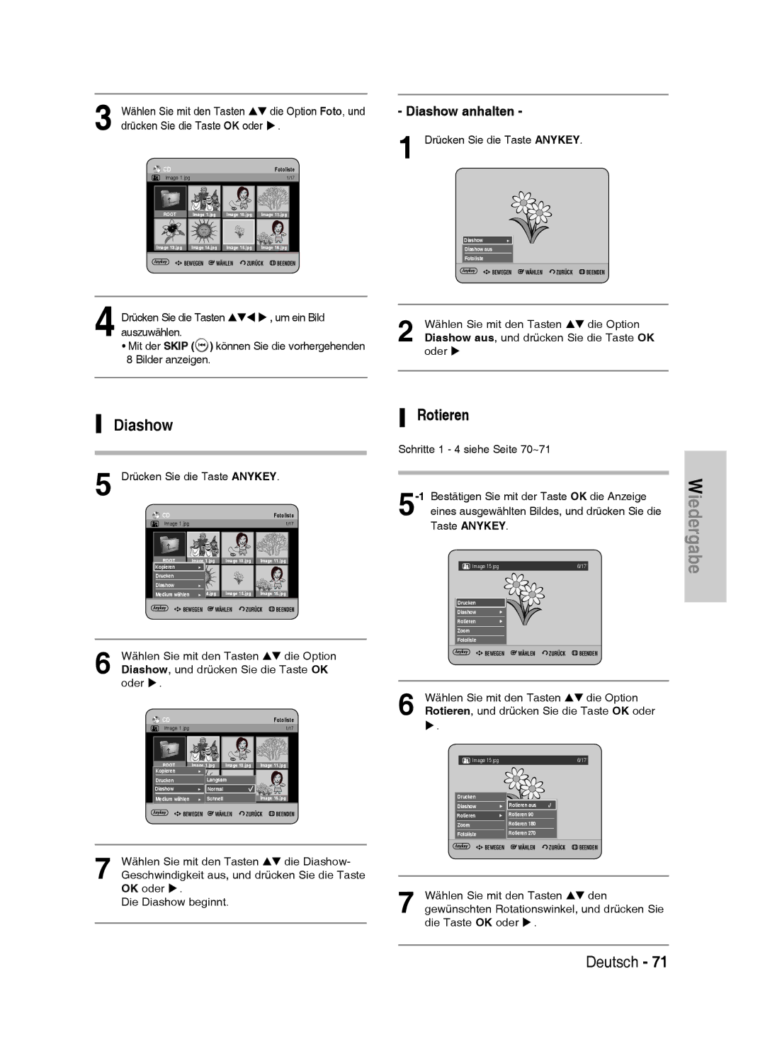 Samsung DVD-HR738/XEB, DVD-HR738/XEG, DVD-HR733/XEG, DVD-HR733/EUR manual Rotieren, Diashow anhalten 