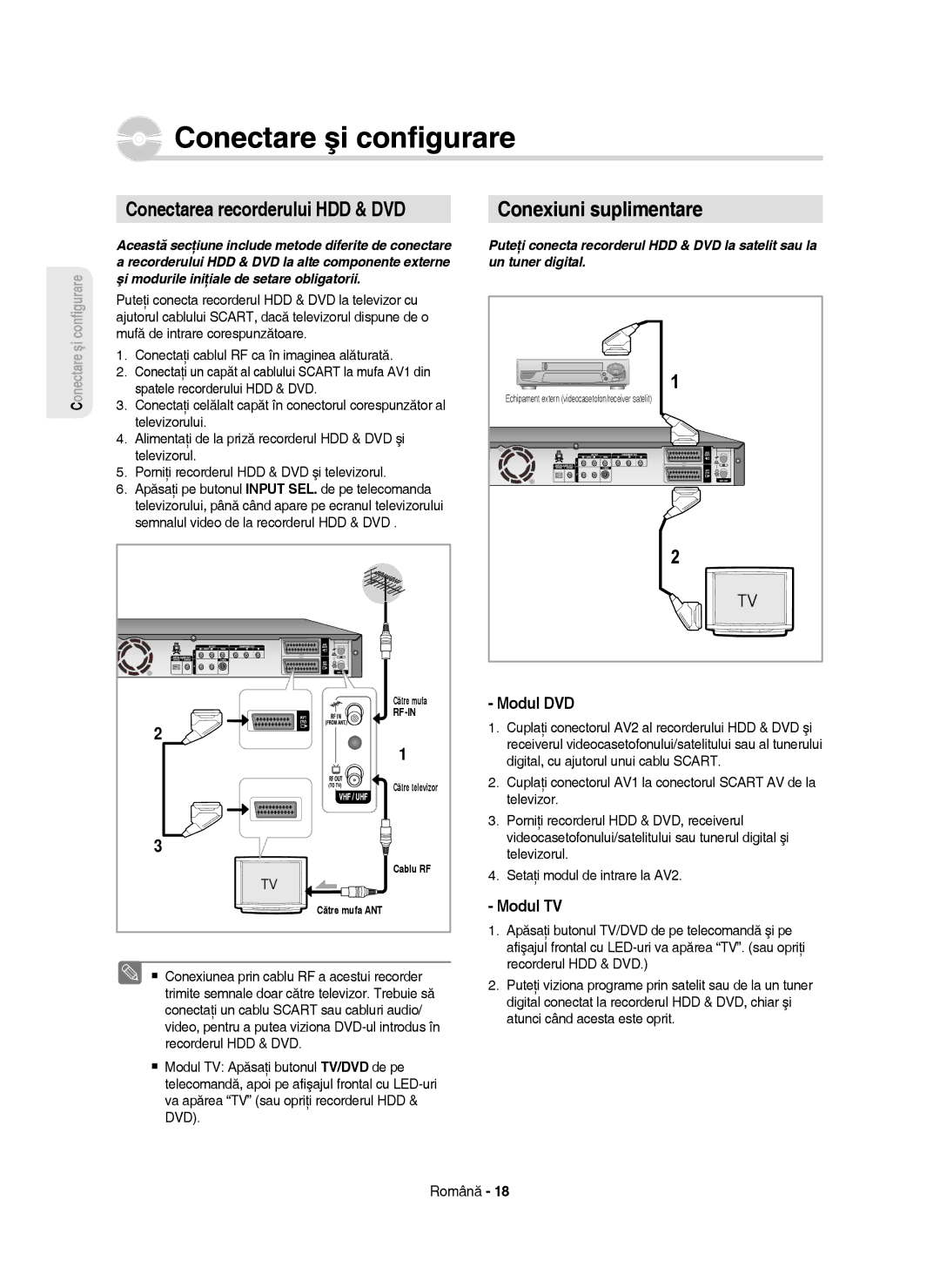 Samsung DVD-HR750/XEC, DVD-HR750/AUS, DVD-HR750/EUR, DVD-HR750/XEH Conectarea recorderului HDD & DVD, Modul DVD, Modul TV 