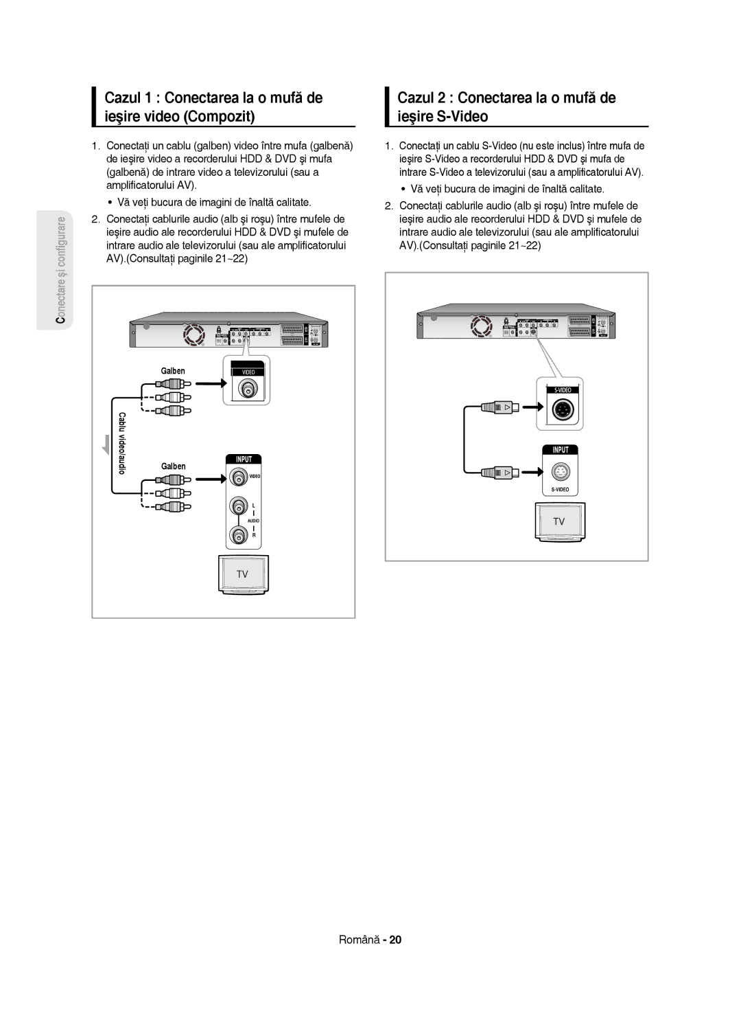 Samsung DVD-HR750/AUS manual Cazul 2 Conectarea la o mufă de ieşire S-Video, Vă veţi bucura de imagini de înaltă calitate 