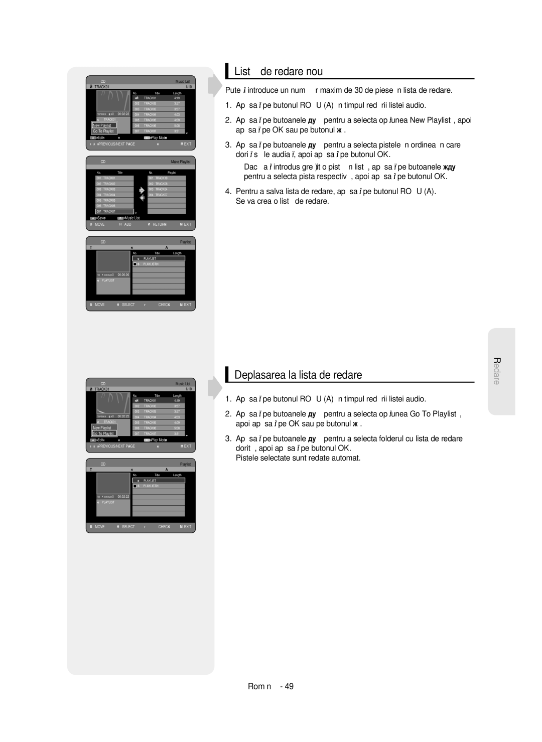 Samsung DVD-HR750/EUR, DVD-HR750/AUS, DVD-HR750/XEC, DVD-HR750/XEH manual Listă de redare nouă, Deplasarea la lista de redare 