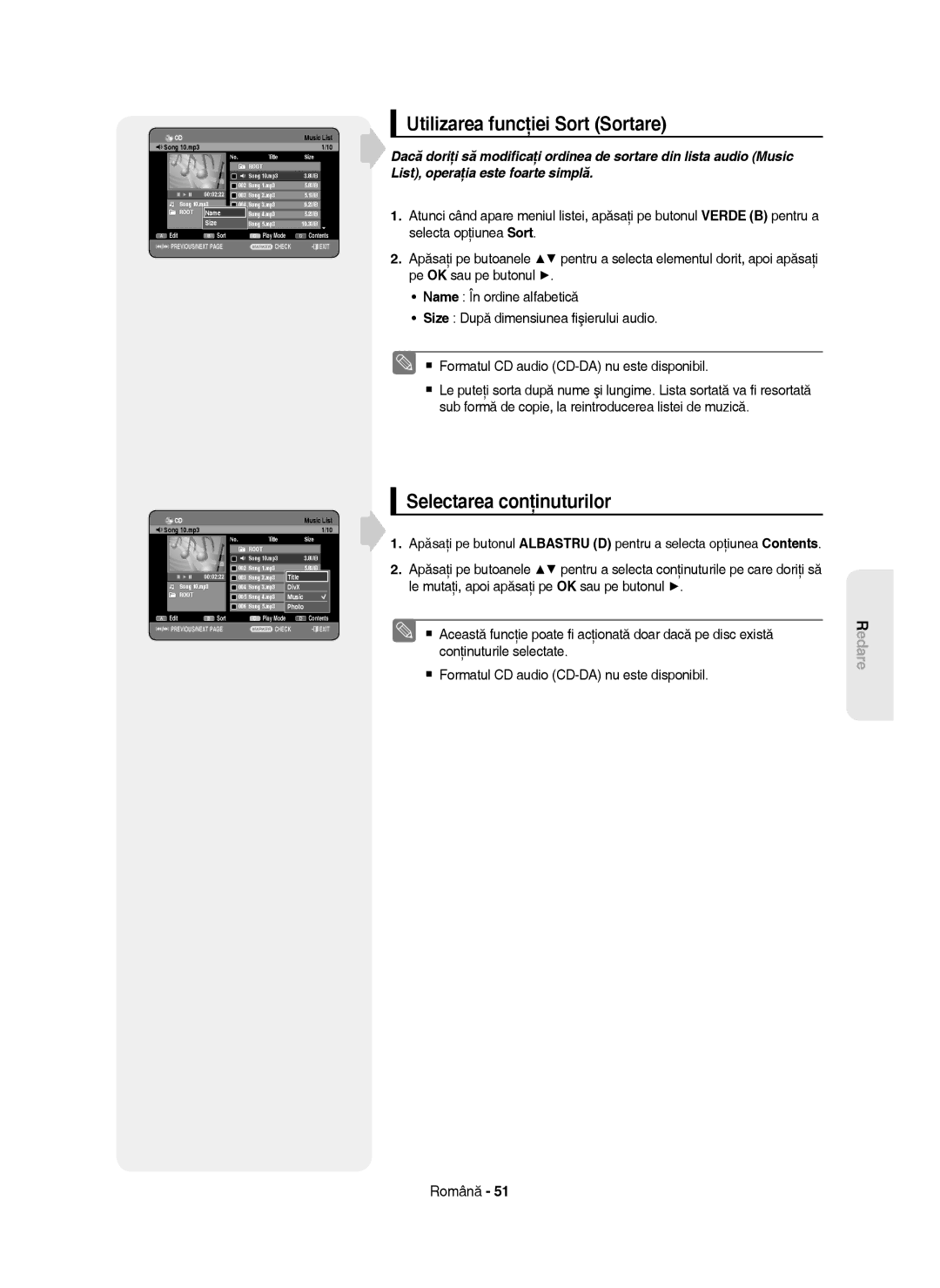 Samsung DVD-HR750/XEH, DVD-HR750/AUS, DVD-HR750/EUR manual Utilizarea funcţiei Sort Sortare, Selectarea conţinuturilor 