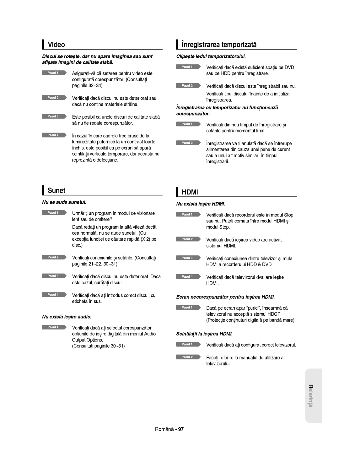 Samsung DVD-HR750/EUR, DVD-HR750/AUS, DVD-HR750/XEC, DVD-HR750/XEH manual Video, Înregistrarea temporizată, Sunet 