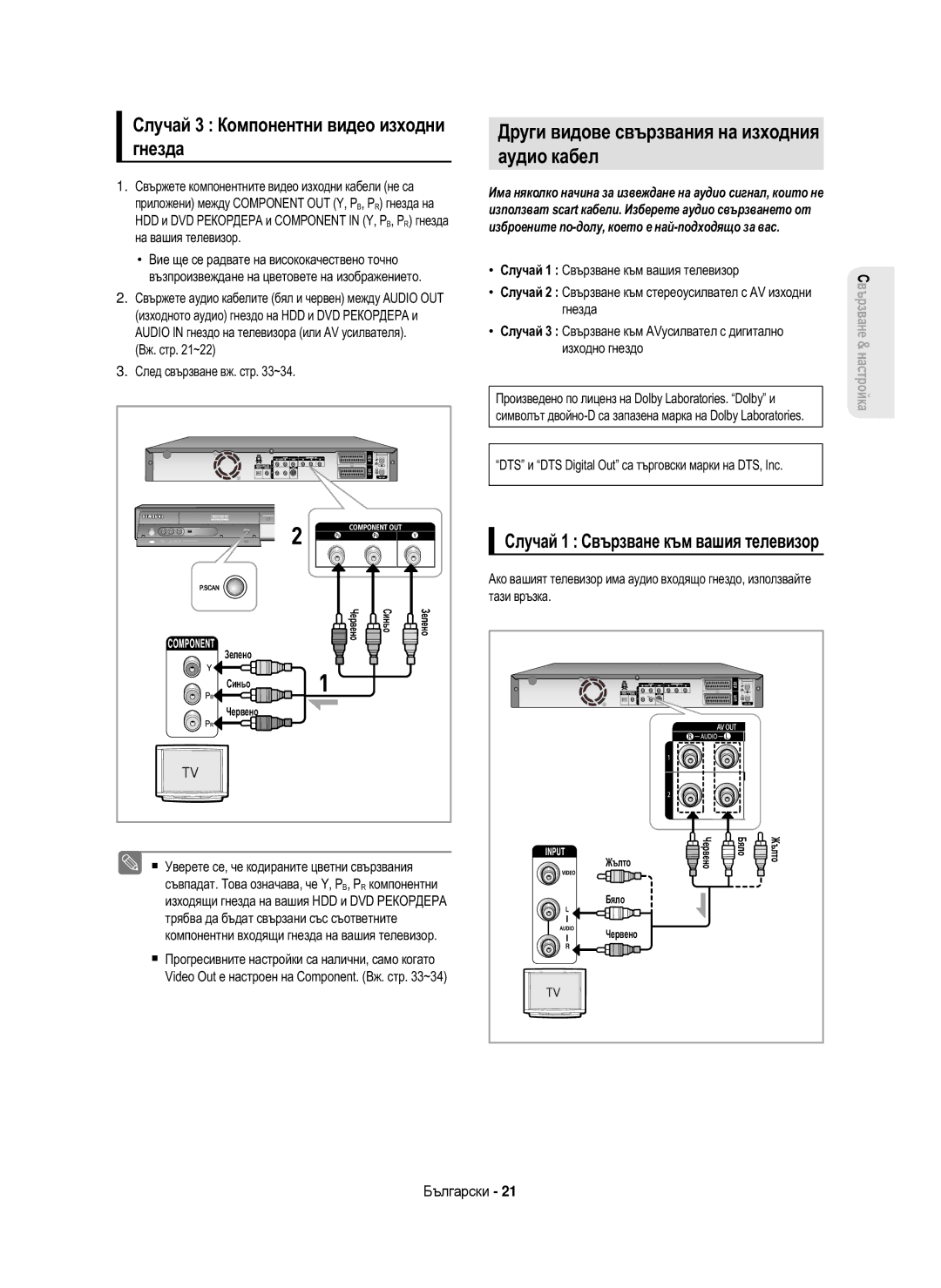 Samsung DVD-HR750/EUR manual Други видове свързвания на изходния Аудио кабел, Случай 3 Компонентни видео изходни, Гнезда 