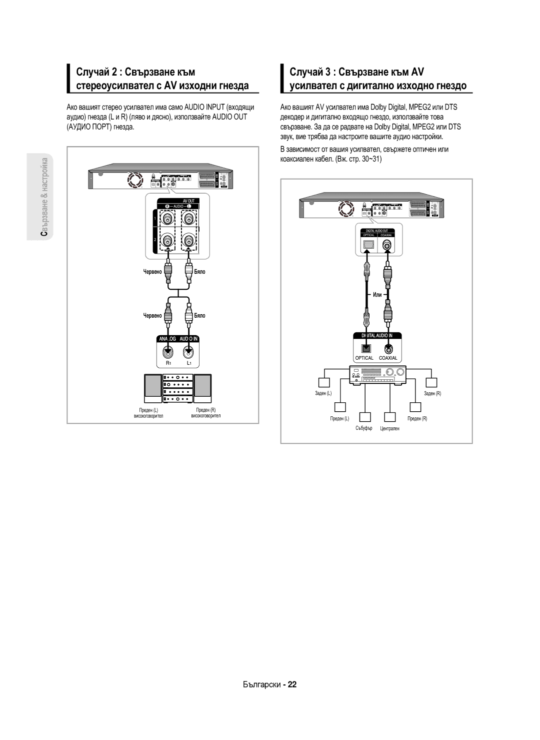 Samsung DVD-HR750/XEC manual Случай 2 Свързване към, Стереоусилвател с AV изходни гнезда, Случай 3 Свързване към AV 