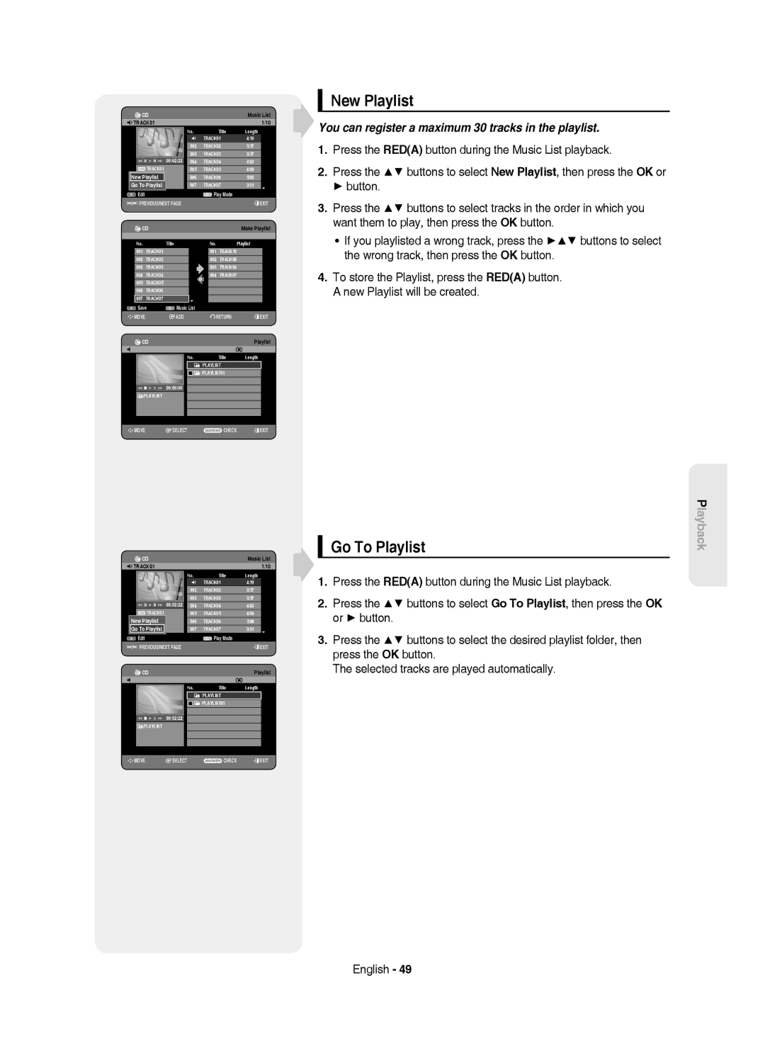 Samsung DVD-HR750/EUR, DVD-HR750/AUS, DVD-HR750/XEC, DVD-HR750/XEH manual New Playlist, Go To Playlist 