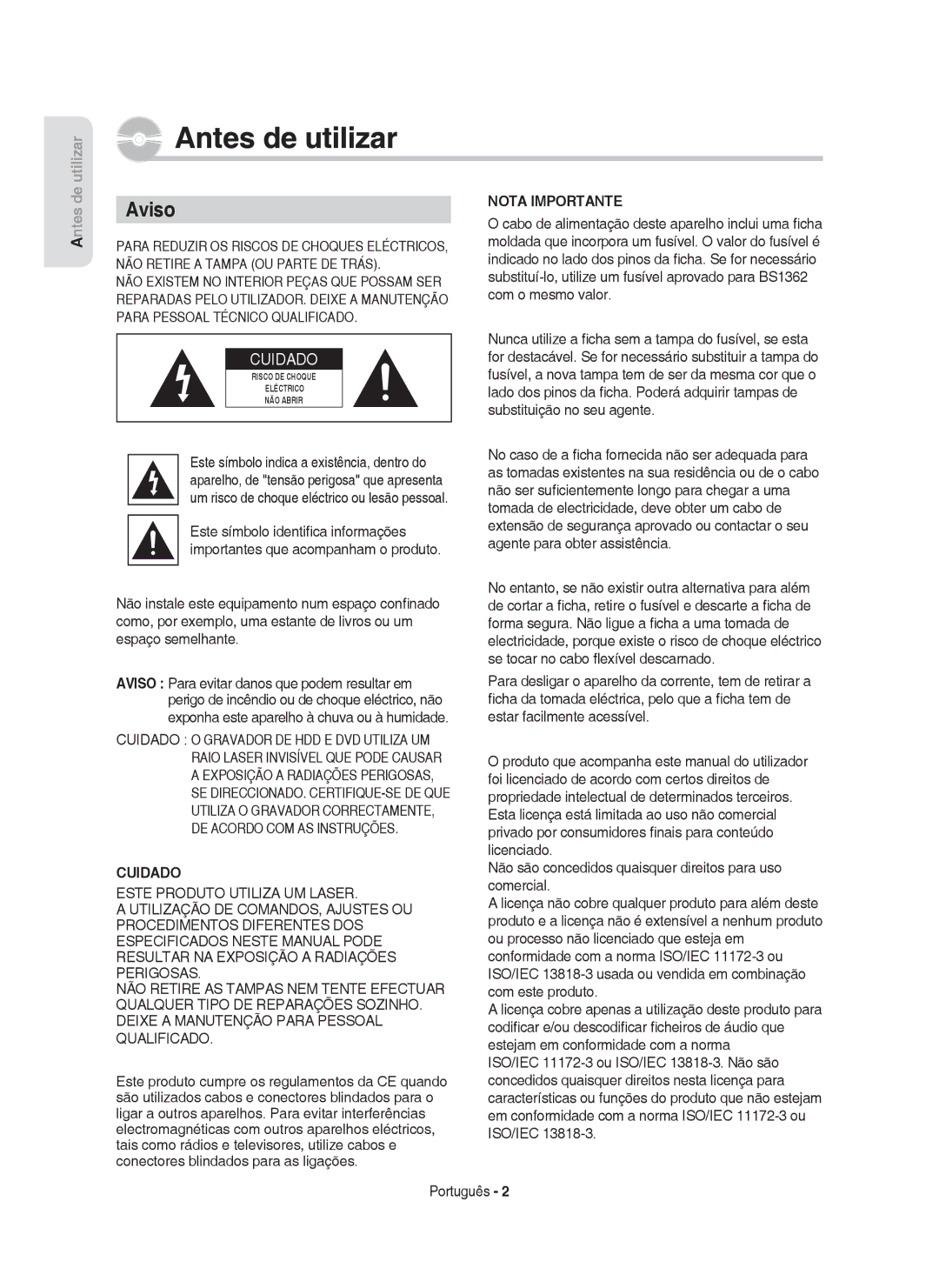 Samsung DVD-HR750/XEC, DVD-HR750/EUR, DVD-HR749/XEC manual Antes de utilizar, Aviso 