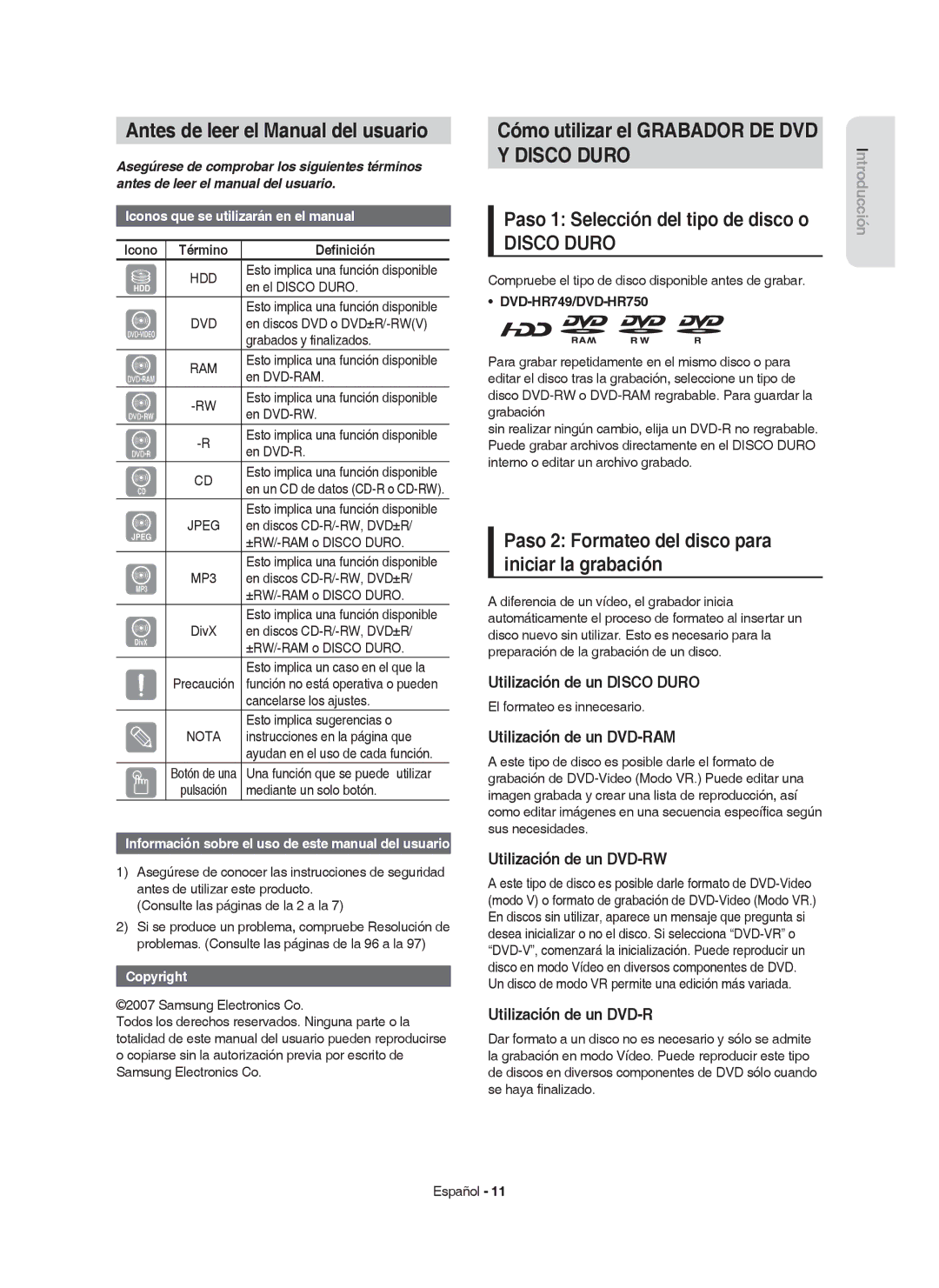 Samsung DVD-HR750/XEC, DVD-HR750/EUR, DVD-HR749/XEC Antes de leer el Manual del usuario, Cómo utilizar el Grabador DE DVD 