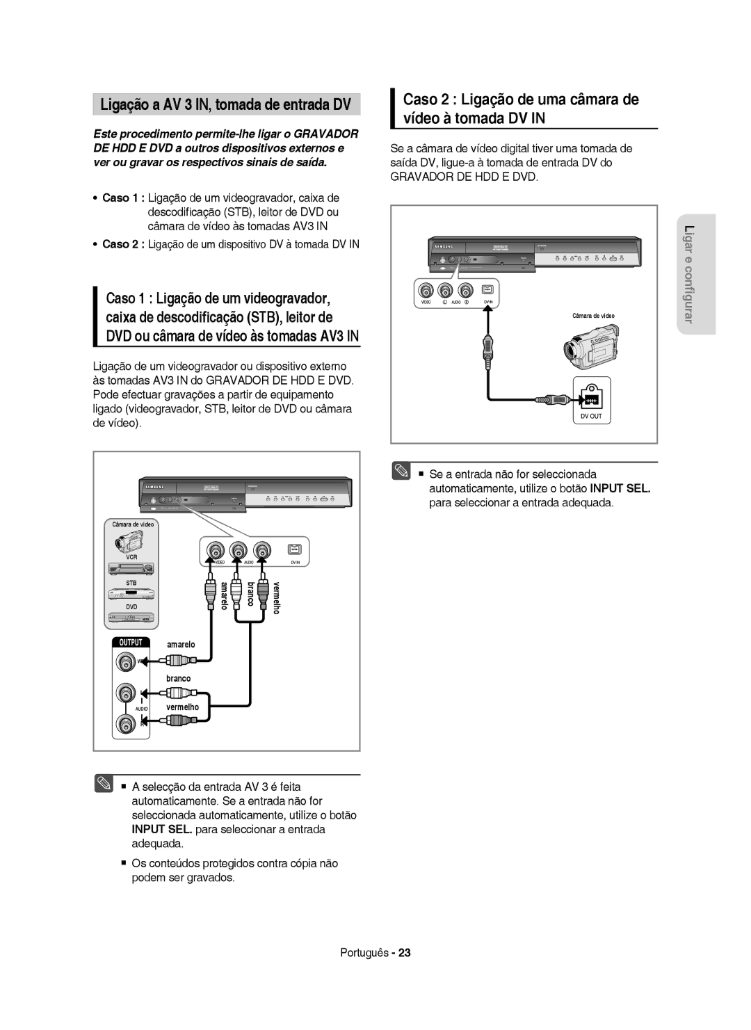 Samsung DVD-HR750/XEC manual Ligação a AV 3 IN, tomada de entrada DV, Caso 2 Ligação de uma câmara de vídeo à tomada DV 