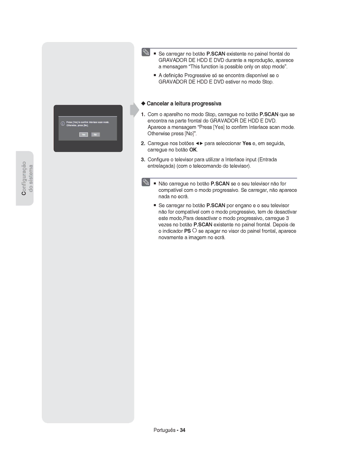 Samsung DVD-HR749/XEC, DVD-HR750/EUR, DVD-HR750/XEC manual Cancelar a leitura progressiva 