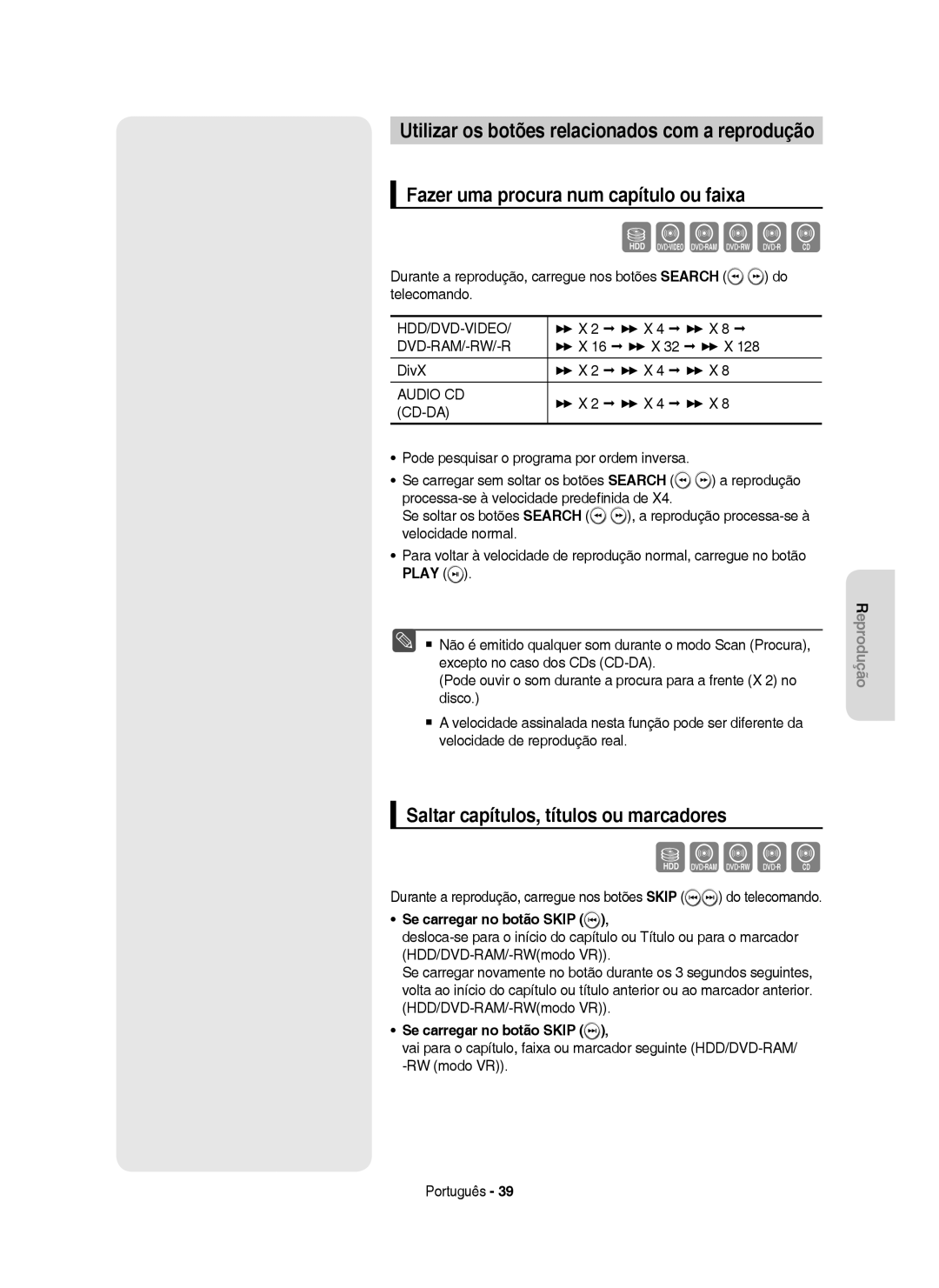 Samsung DVD-HR750/EUR, DVD-HR749/XEC manual Fazer uma procura num capítulo ou faixa, Saltar capítulos, títulos ou marcadores 