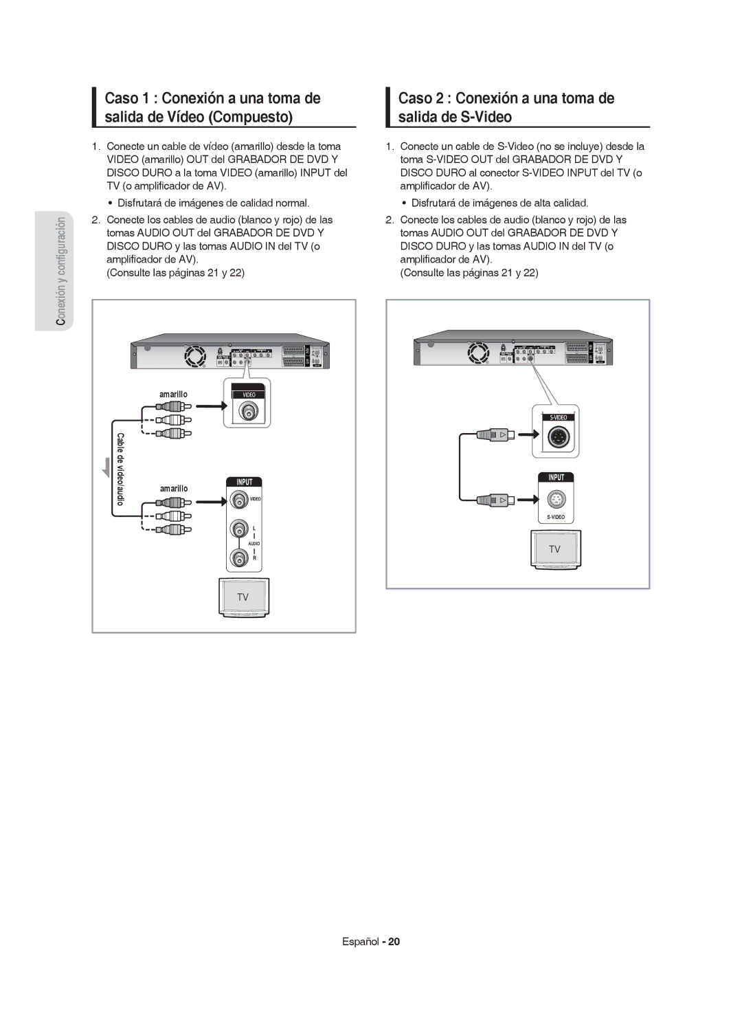 Samsung DVD-HR750/XEC manual Caso 2 Conexión a una toma de salida de S-Video, Tomas Audio OUT del Grabador DE DVD Y 