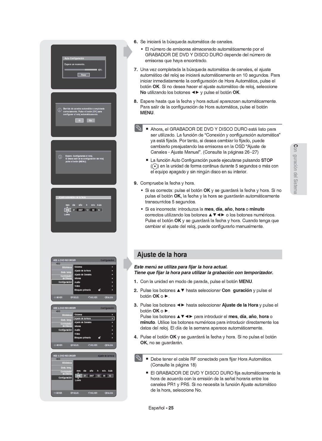 Samsung DVD-HR749/XEC, DVD-HR750/EUR, DVD-HR750/XEC manual Ajuste de la hora 