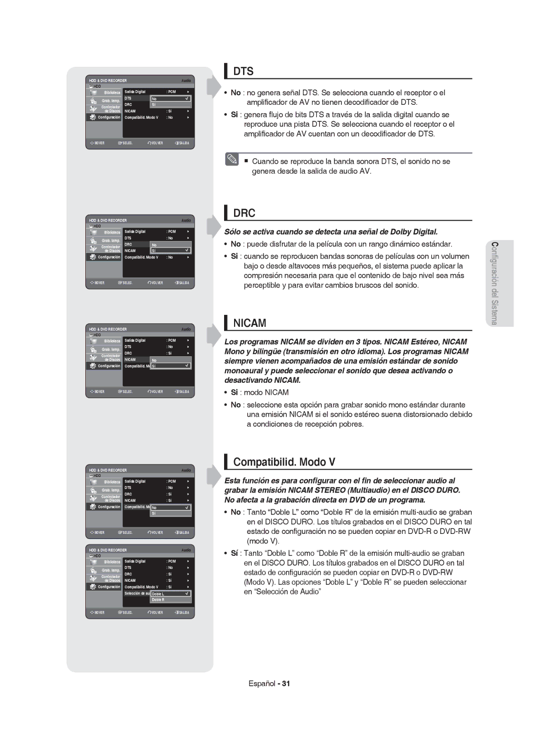 Samsung DVD-HR749/XEC, DVD-HR750/EUR, DVD-HR750/XEC manual Dts, Compatibilid. Modo 