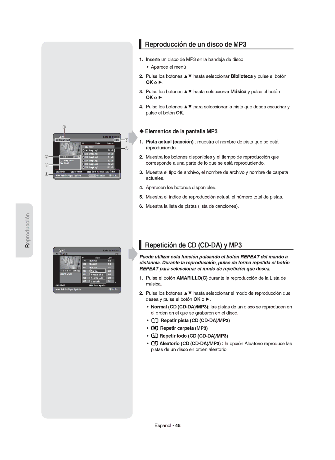 Samsung DVD-HR750/EUR Reproducción de un disco de MP3, Repetición de CD CD-DA y MP3, Elementos de la pantalla MP3, Normal 