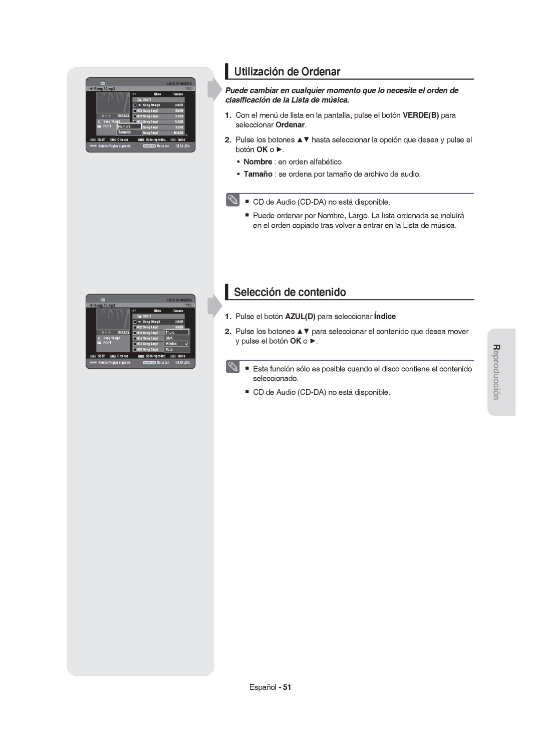 Samsung DVD-HR750/EUR, DVD-HR749/XEC, DVD-HR750/XEC manual Utilización de Ordenar, Selección de contenido 