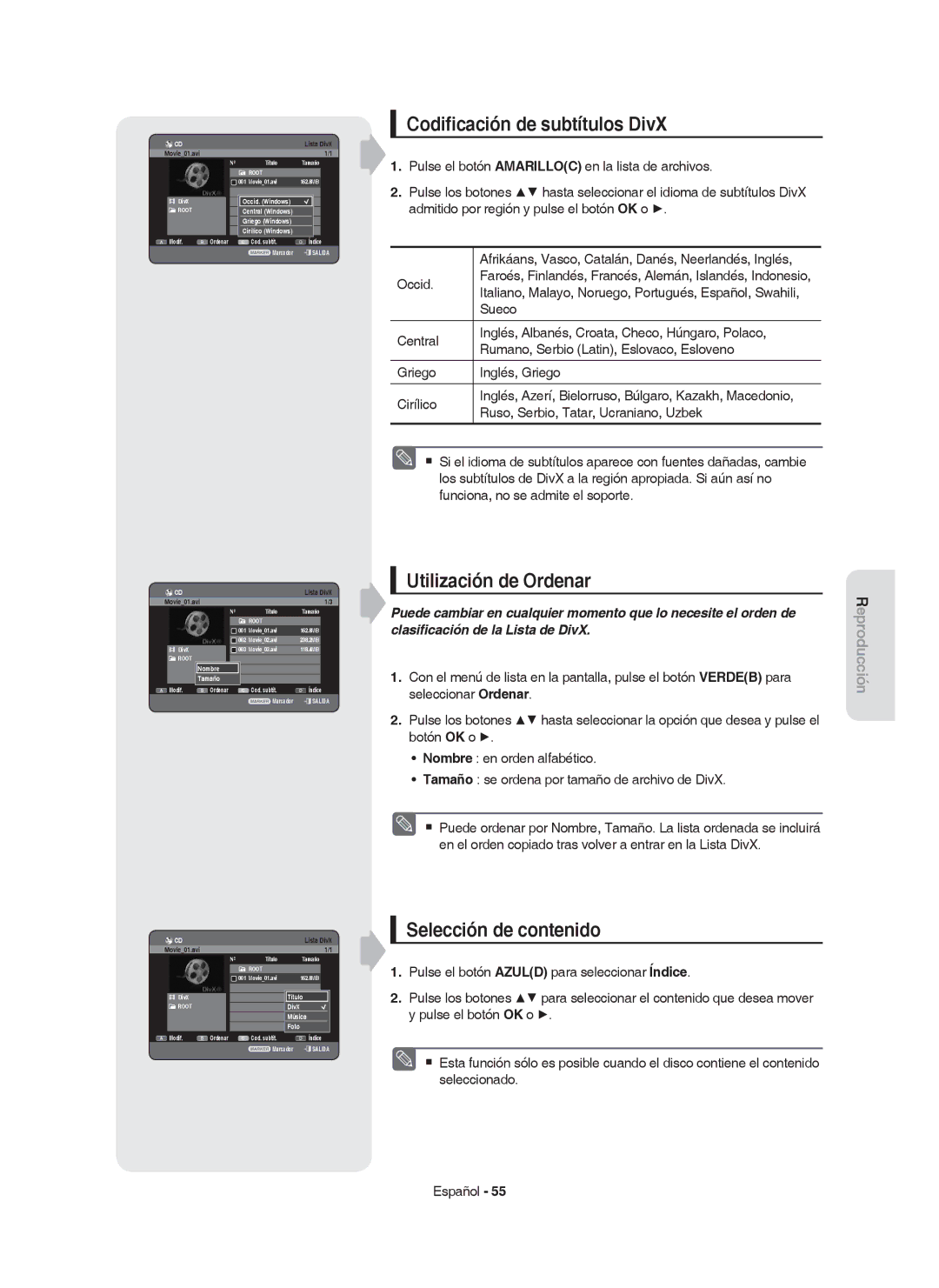 Samsung DVD-HR749/XEC, DVD-HR750/EUR, DVD-HR750/XEC manual Codiﬁcación de subtítulos DivX, Título 