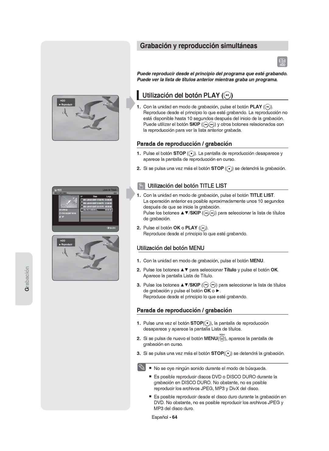 Samsung DVD-HR749/XEC, DVD-HR750/EUR manual Grabación y reproducción simultáneas, Utilización del botón Play, Reproducir 