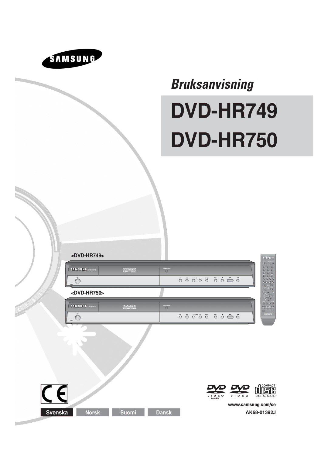 Samsung DVD-HR750/XEE manual DVD-HR749 DVD-HR750 