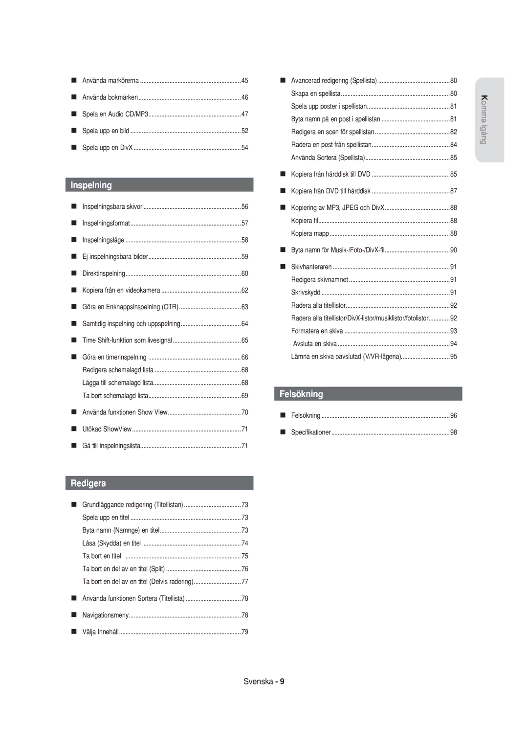 Samsung DVD-HR750/XEE manual Inspelning 