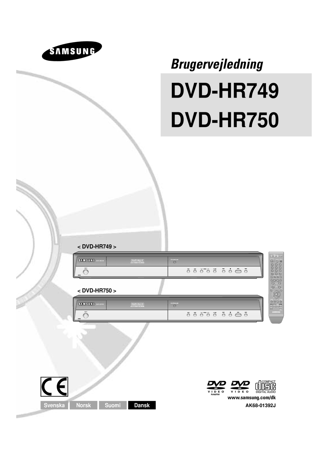 Samsung DVD-HR750/XEE manual DVD-HR749 DVD-HR750, AK68-01392J 